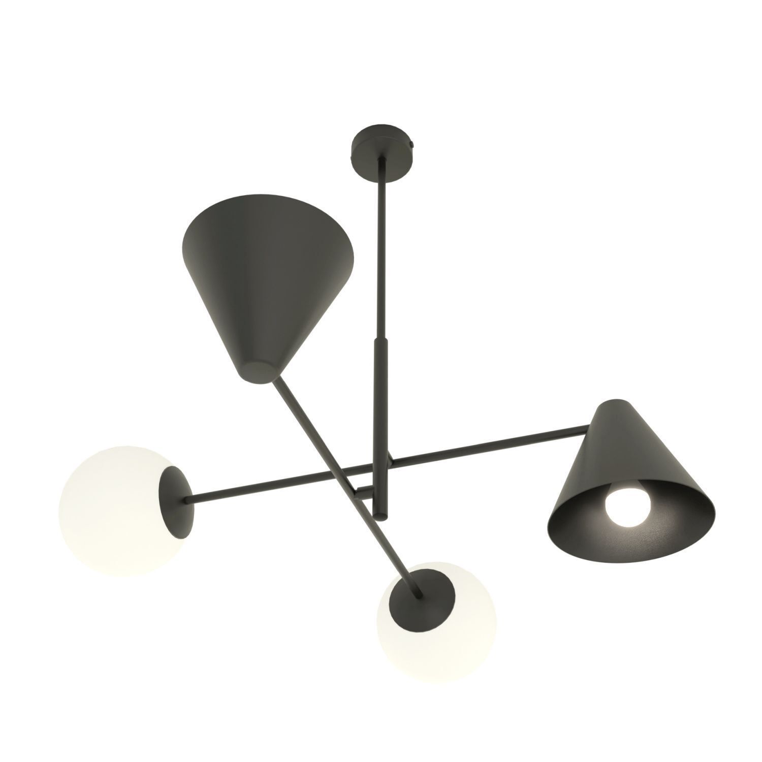Plafonnier noir métal verre L:70 cm E14 faible éblouissement