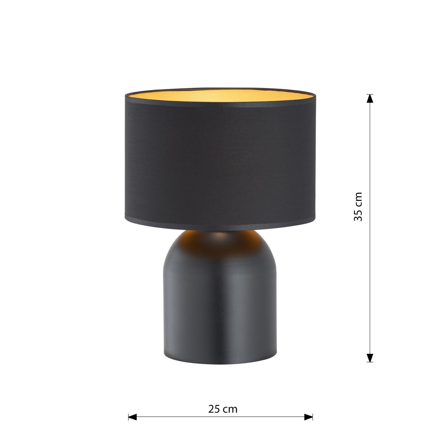 Lampe de table métal tissu 35 cm en noir or E27