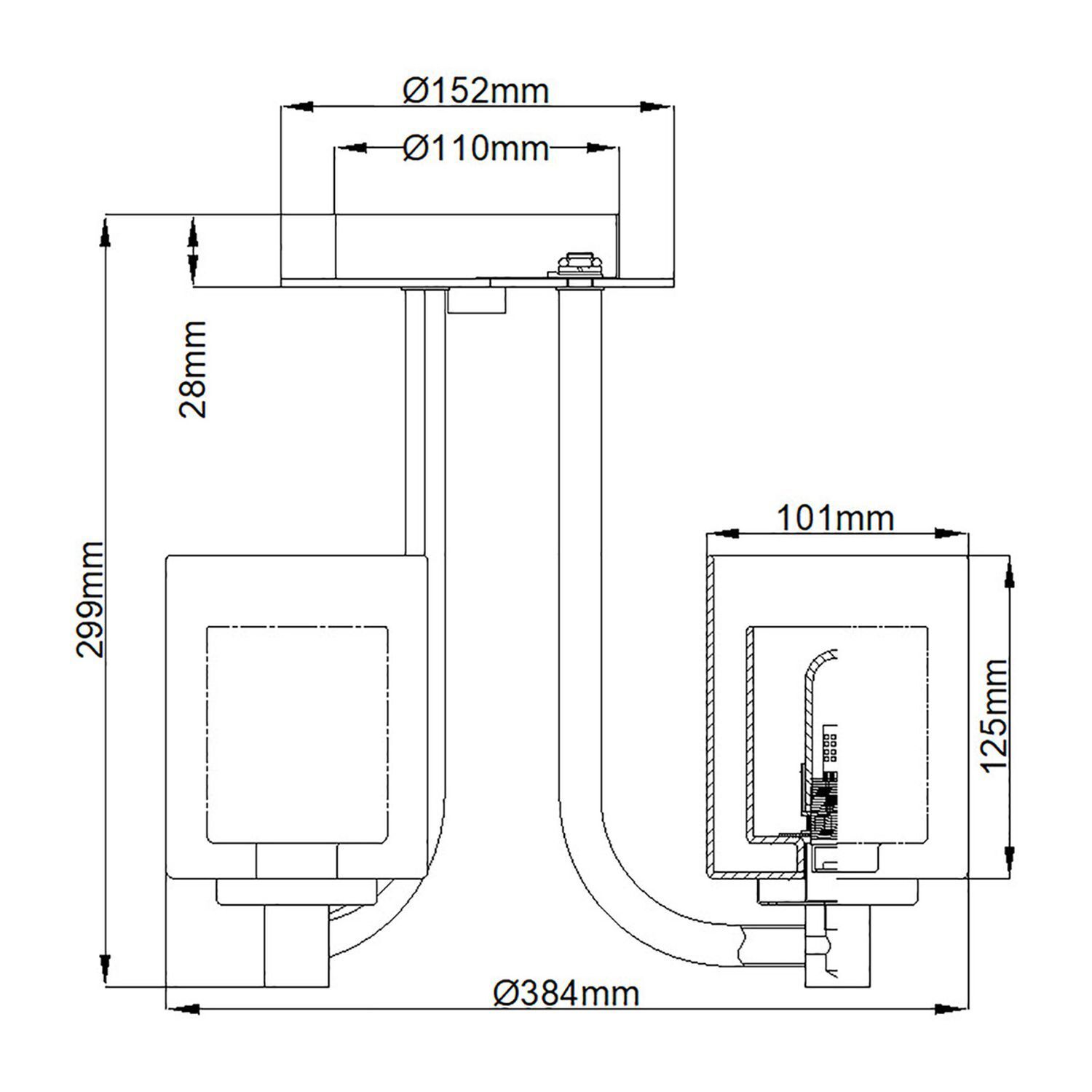 Lustre salle de bain IP44 Ø 38,4 cm métal verre chrome blanc CAD-Diagramm, Diagramm