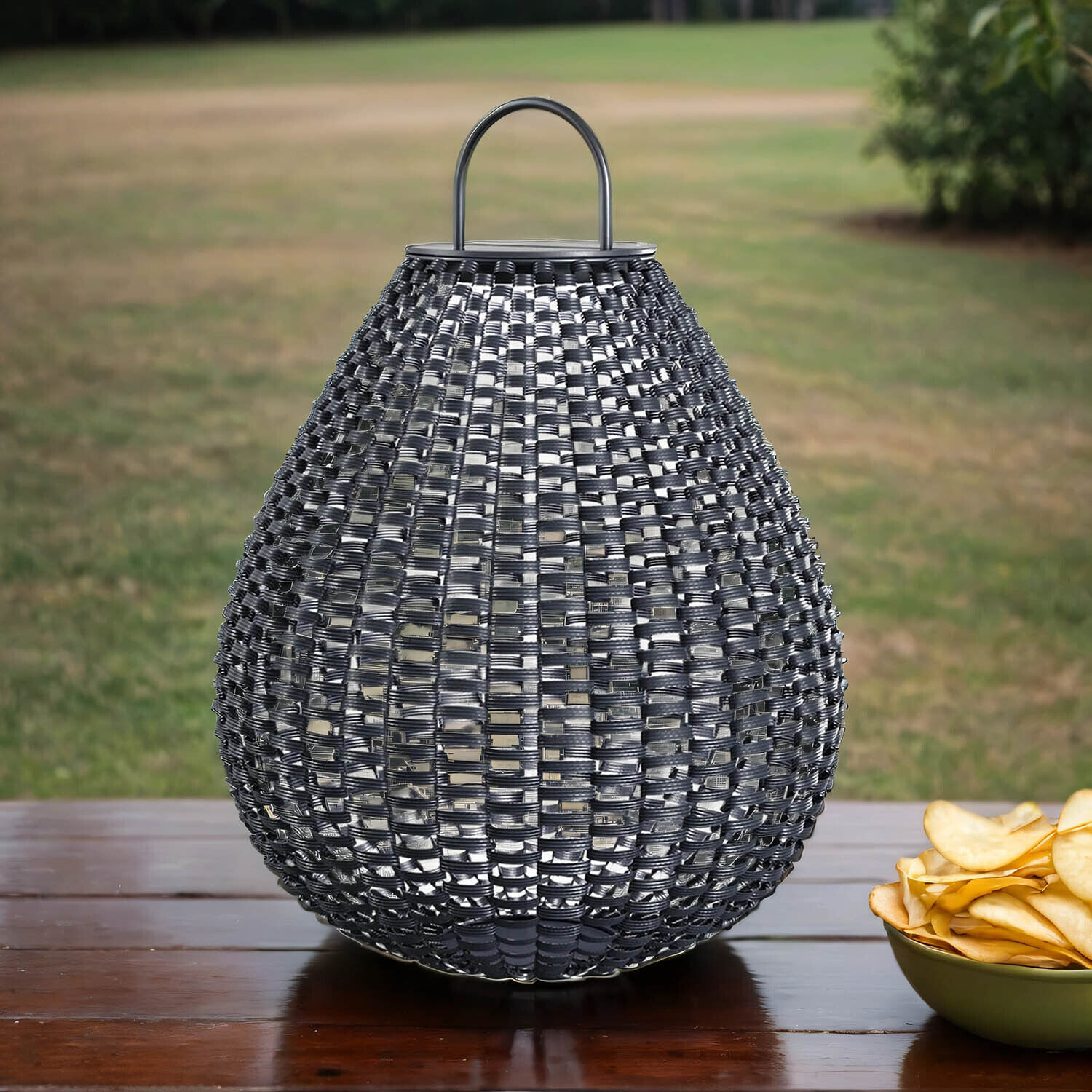 Lampe de table solaire extérieure LED rotin rond D : 36 cm 45 cm Korb, Lampe, Kunst