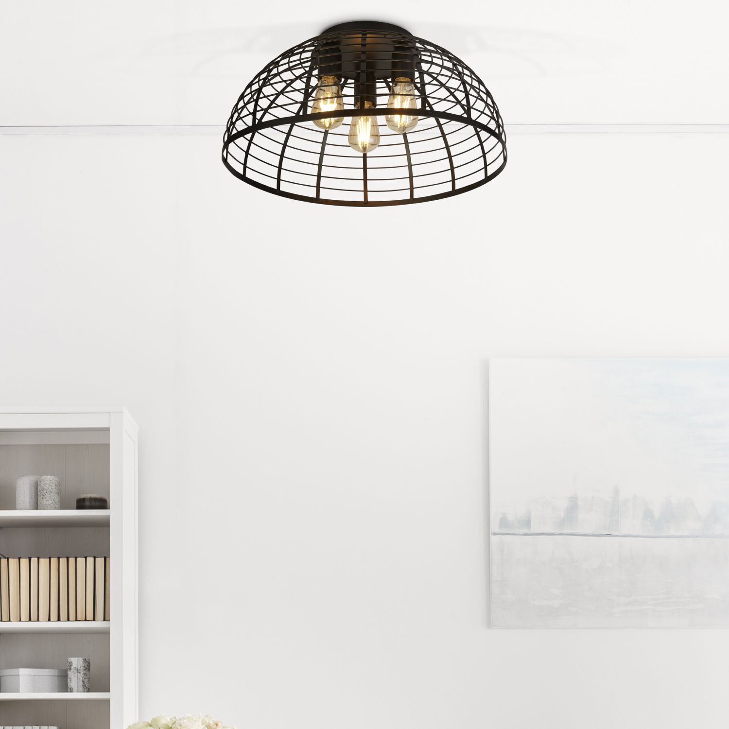 Plafonnier rond Ø 40 cm Noir Métal 3x E27
