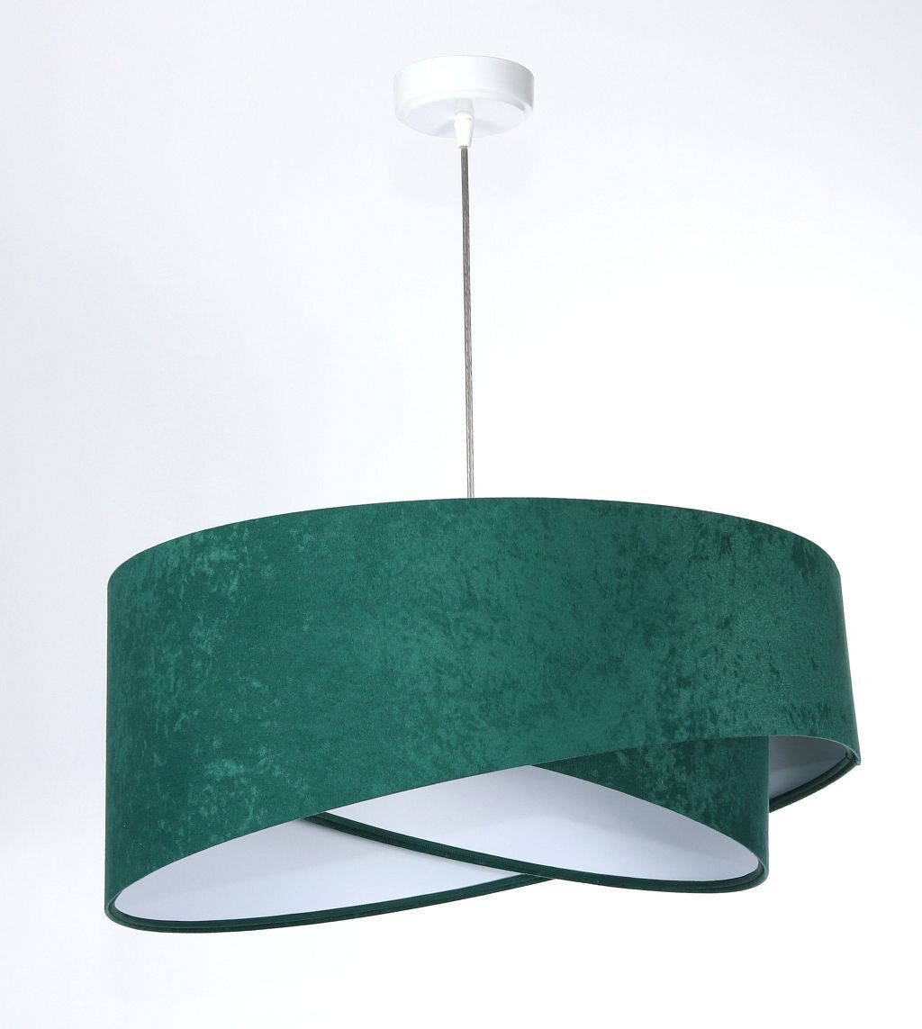Suspension ronde Ø 50 cm E27 Tissu aspect velours vert blanc Lampe