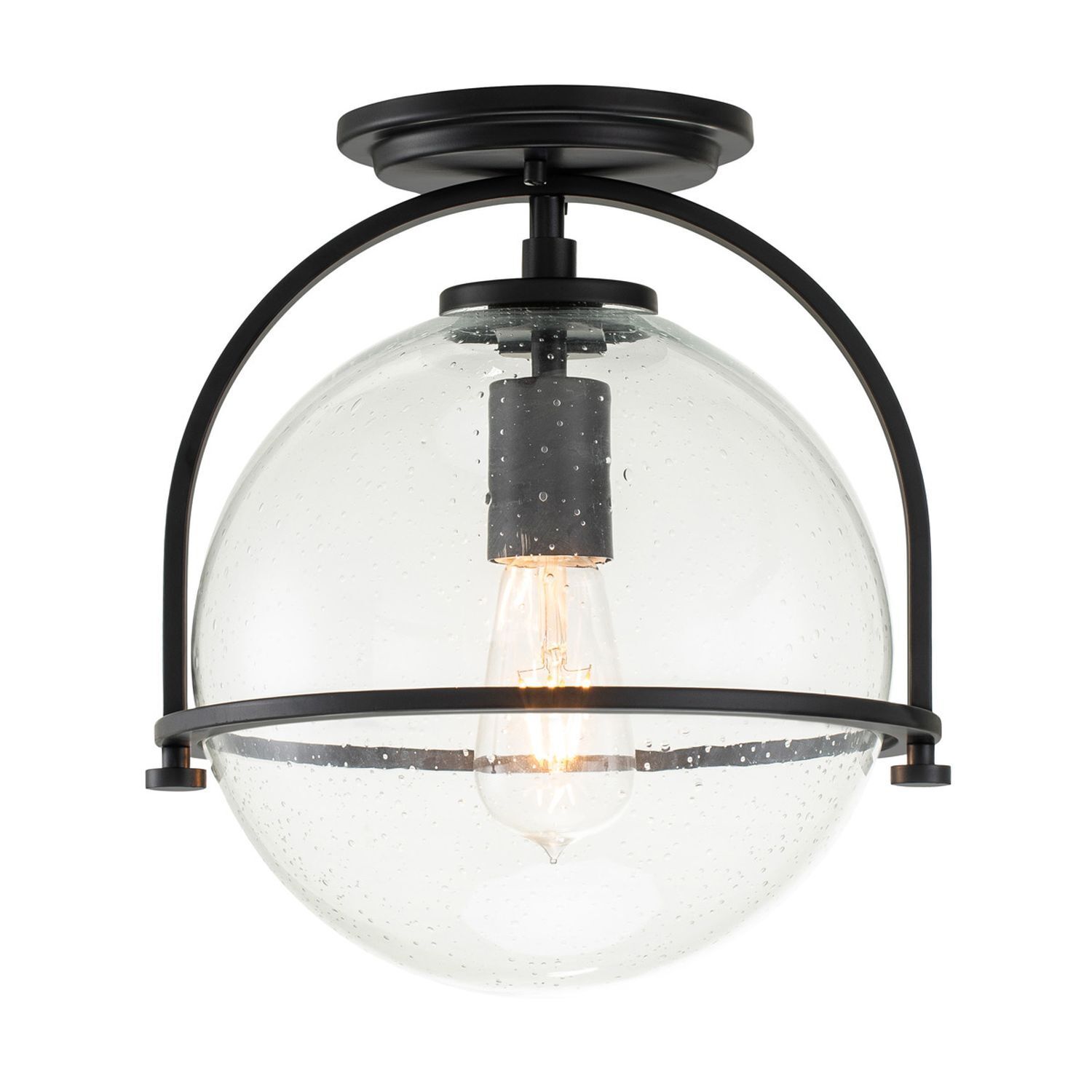 Plafonnier métal verre E27 rond Ø 28,2 cm noir