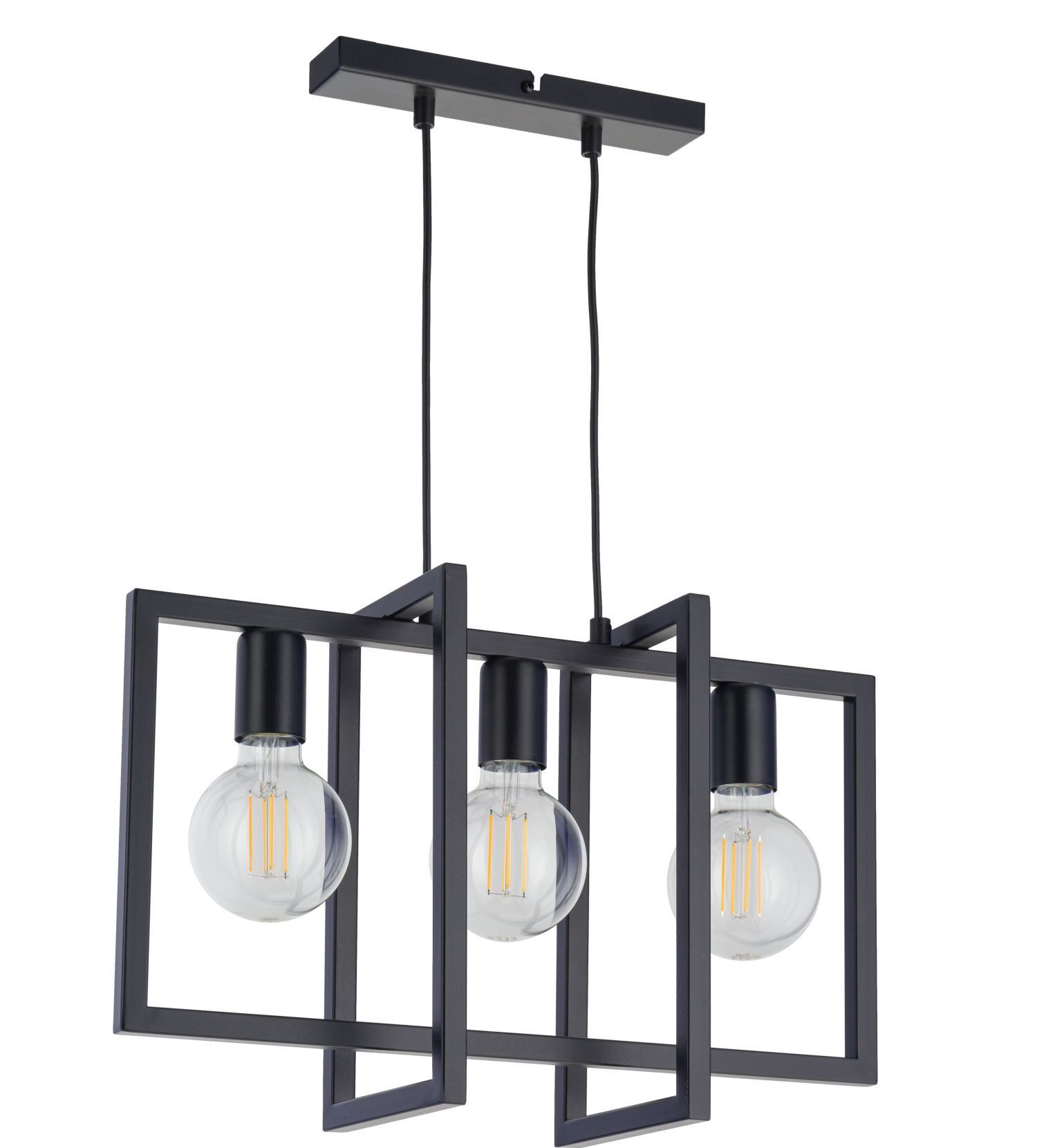 Suspension noire 3 flammes métal E27 Moderne