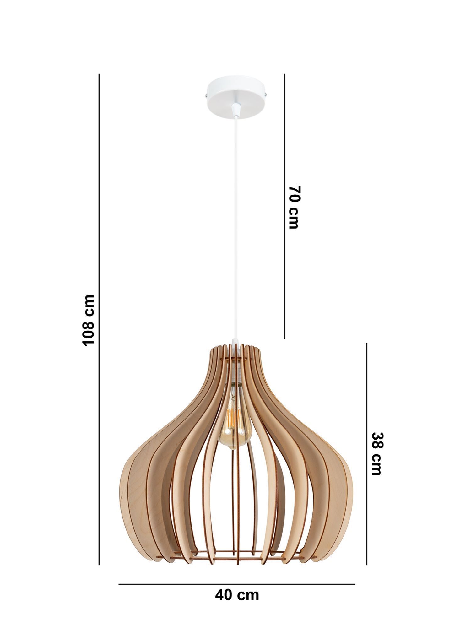 Suspension bois métal blanc E27 Ø40 cm confortable