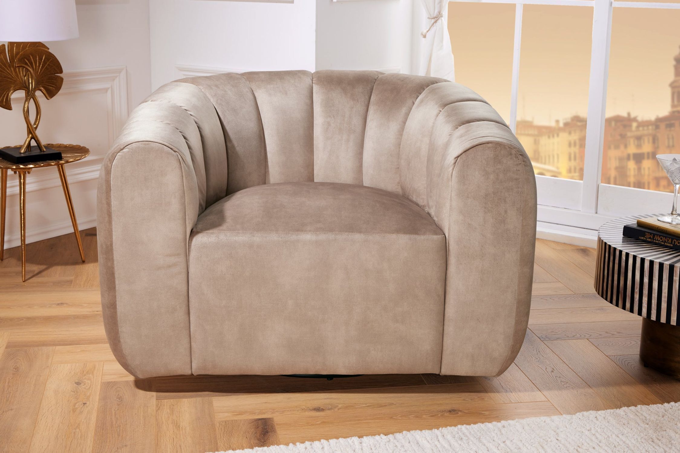 Fauteuil pivotant en velours gris avec accoudoirs design rétro Moebel, Stuhl, Sessel, Couch