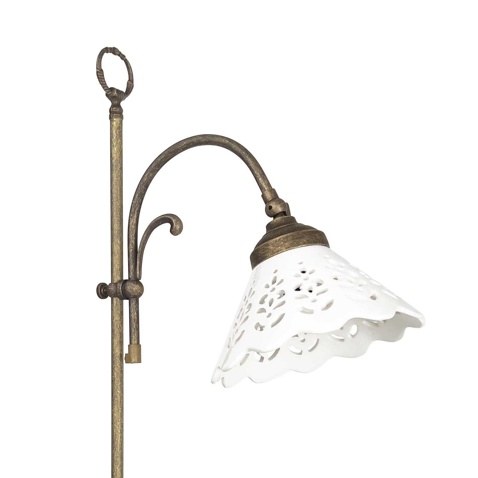 Lampadaire céramique laiton 130 cm en bronze antique blanc E27