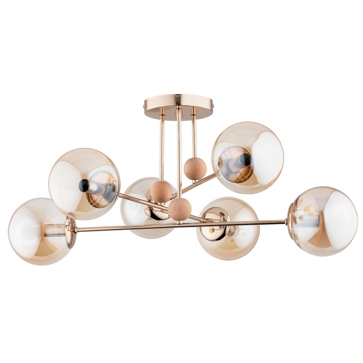 deckenleuchte-deckenlampe-aus-holz-glasleuchte-ginosa-6x-e14-bis-10w-gold-metall-holz-glas-retro-fuer-wohnzimmer-bad-le130602-01 deckenleuchte, kupferron, ballonscheiben, stahlrohr, moderne lampen
