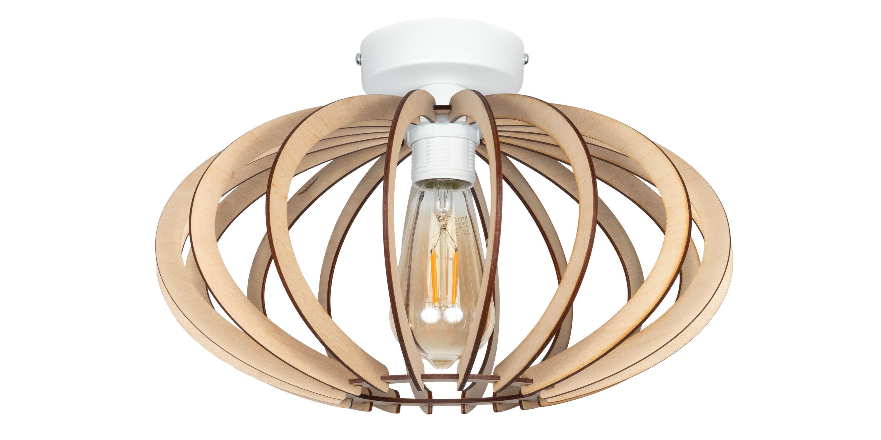 Lampe de plafonnier décorative en bois E27 ronde Ø35 cm en blanc