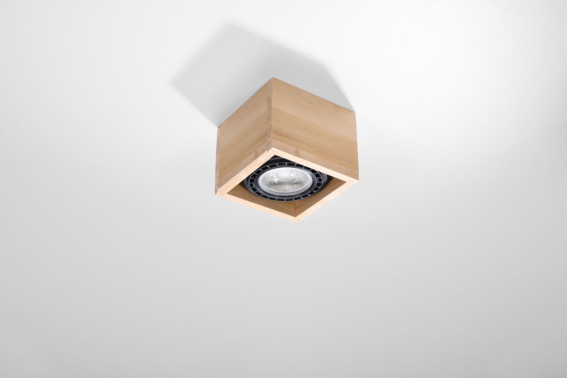 Spot lampe bois carré L : 14 cm petit plat GU10