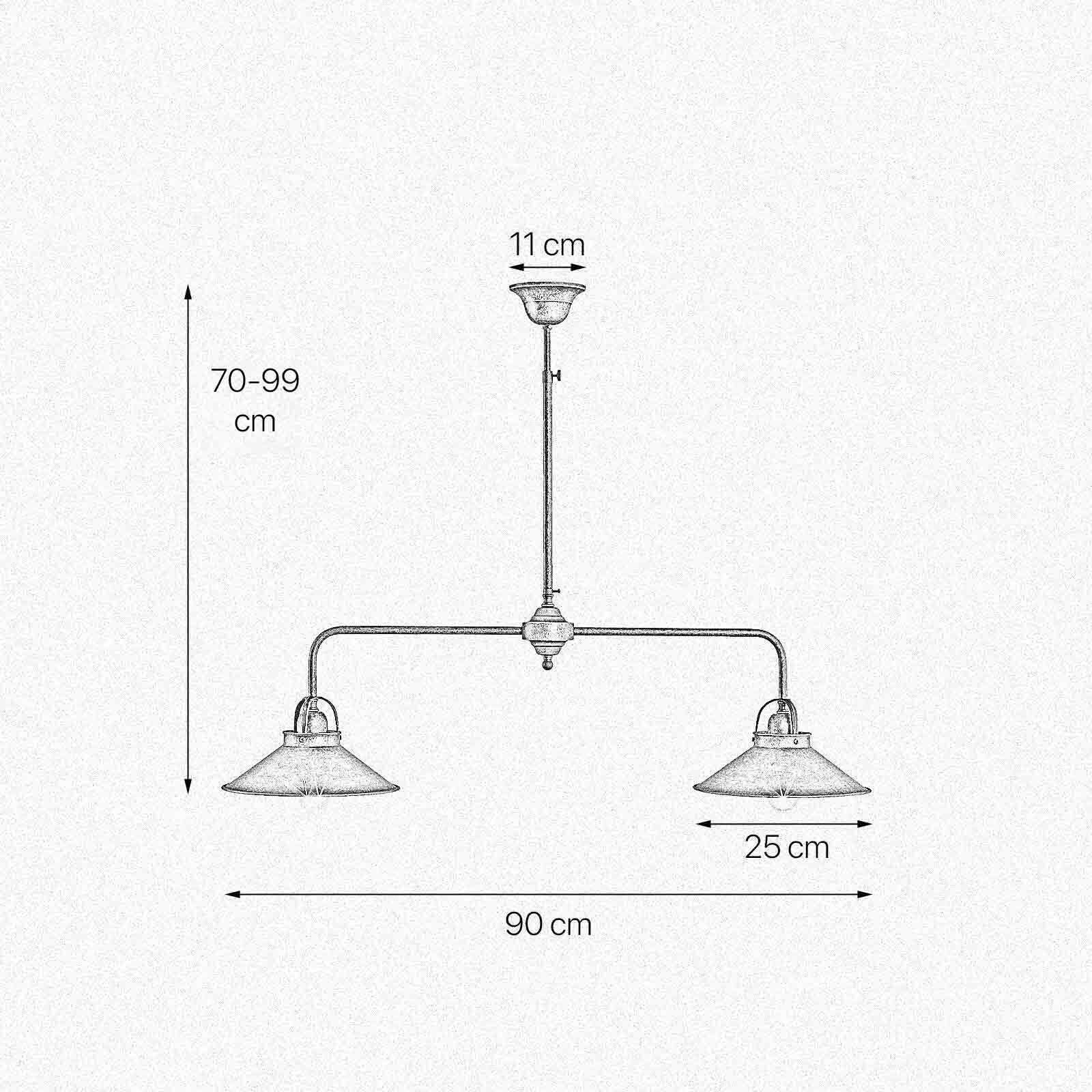 Lampe de plafond à 2 flammes E27 en bronze antique laiton véritable