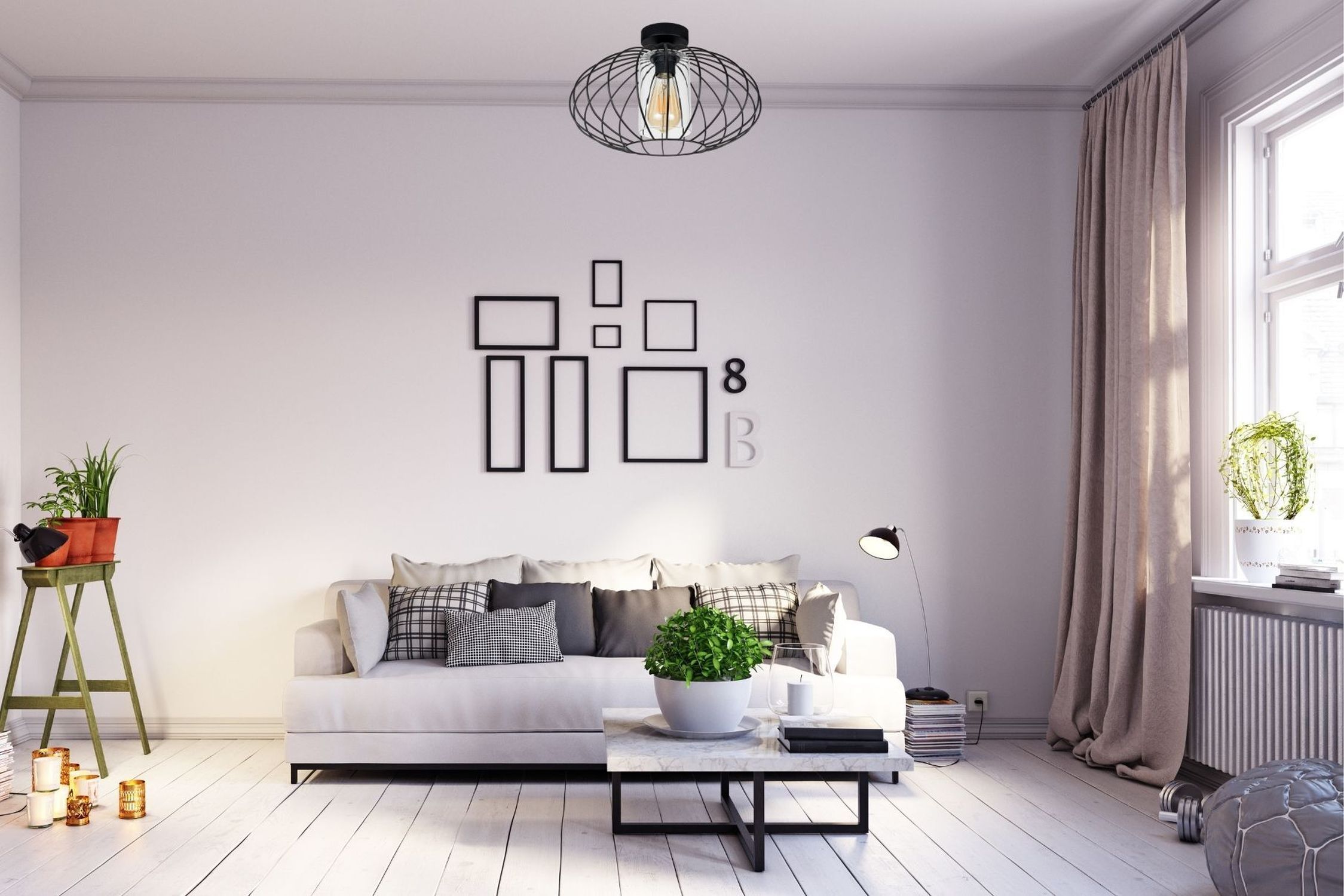 Deckenlampe Metall E27 rund Ø34 cm Schwarz Retro Design wohnzimmer, sofa, deko, pflanze, bodenleuchte