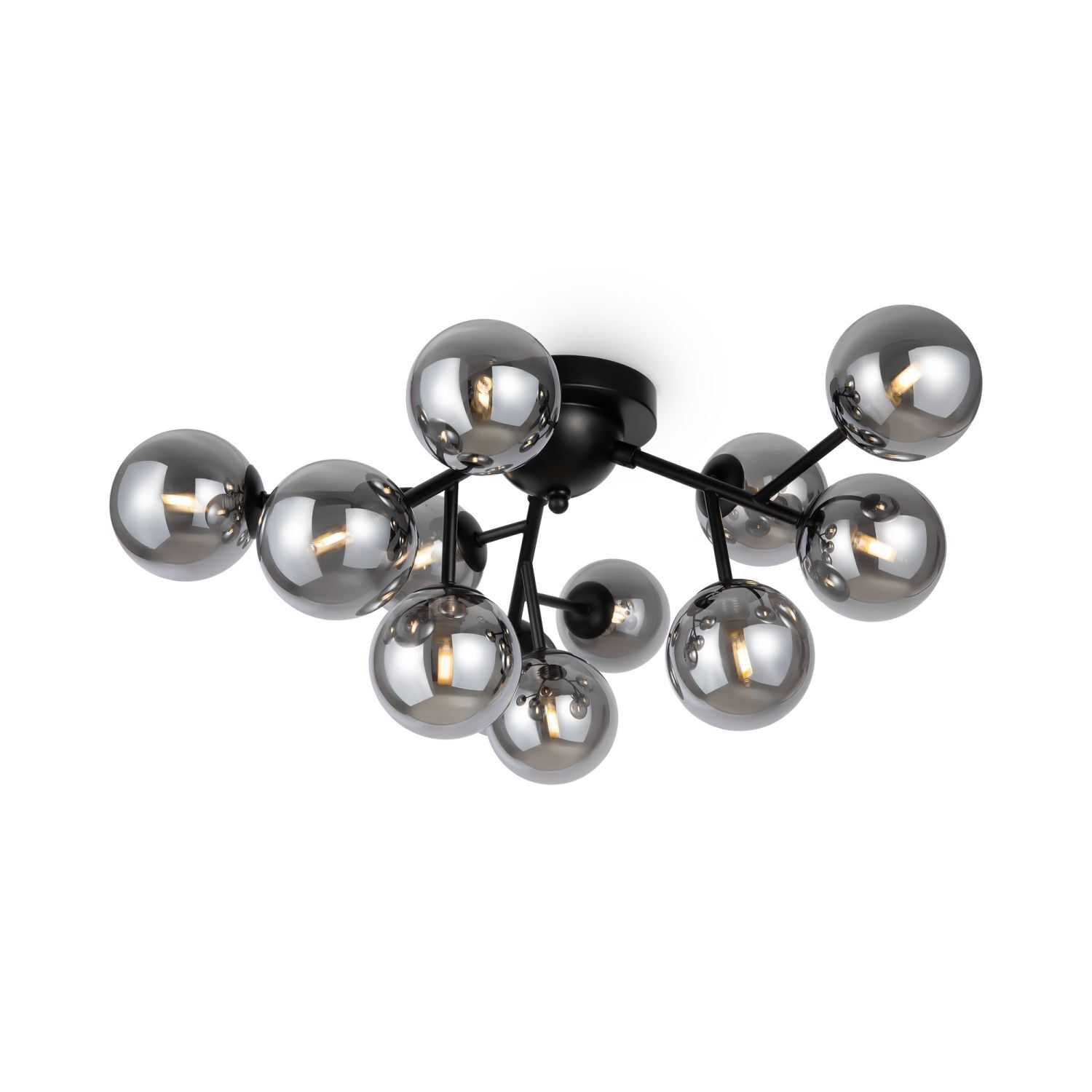Lampe de plafond métal verre fumé L : 60 cm noir G9 Moderne