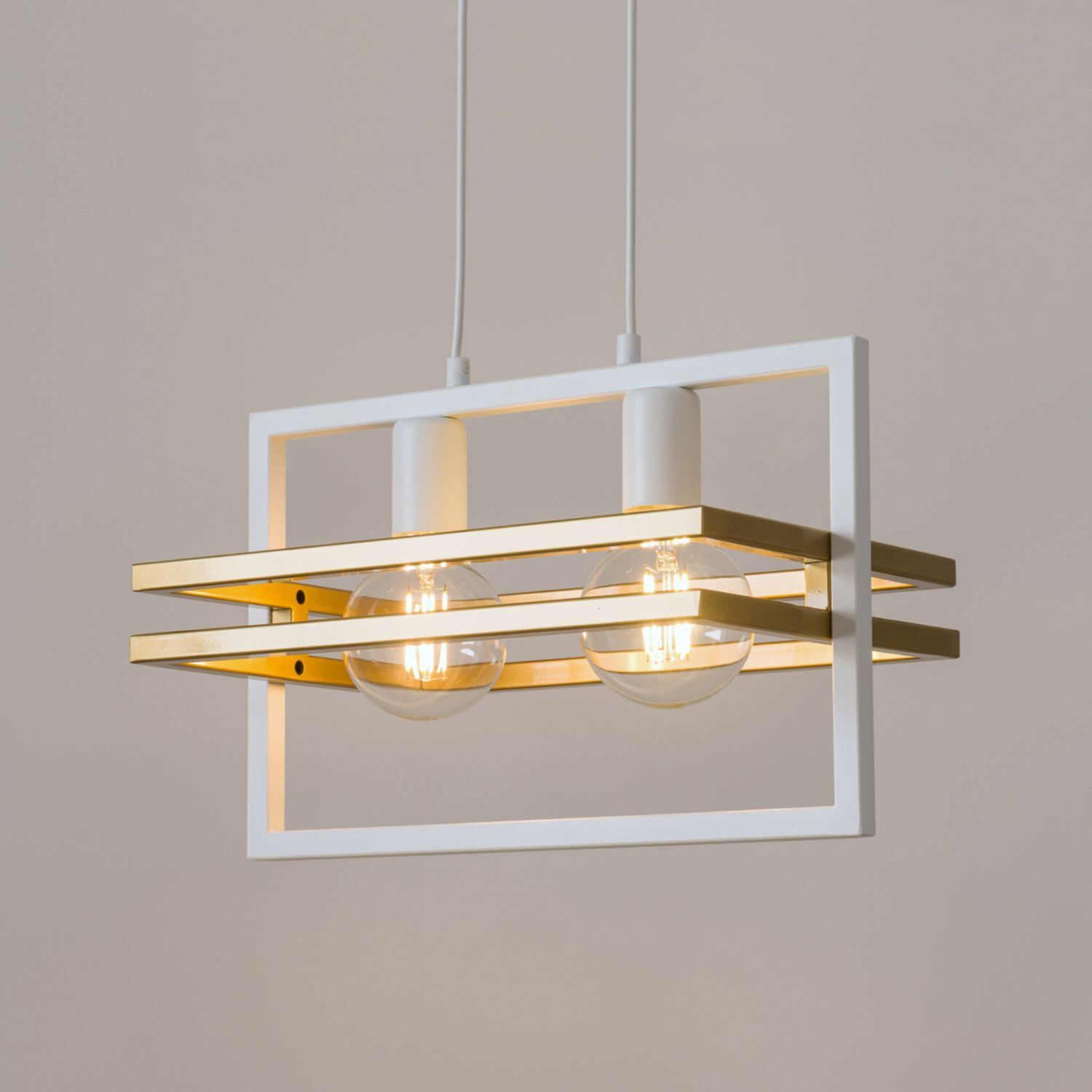 Lampe à suspendre en métal blanc or E27 long 40,5 cm à 0,8 m