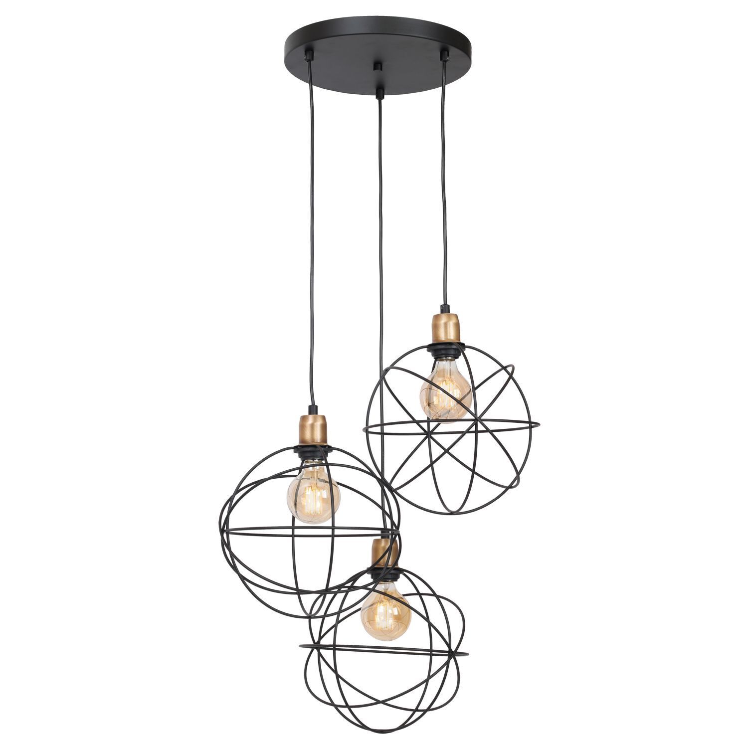 Lampe à suspendre métal noir laiton 3 flammes E27