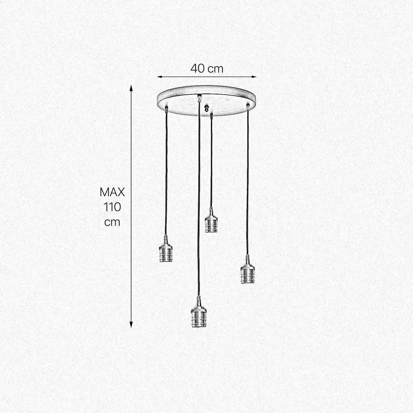 Suspension à 4 flammes E27 D : 40 cm laiton fer
