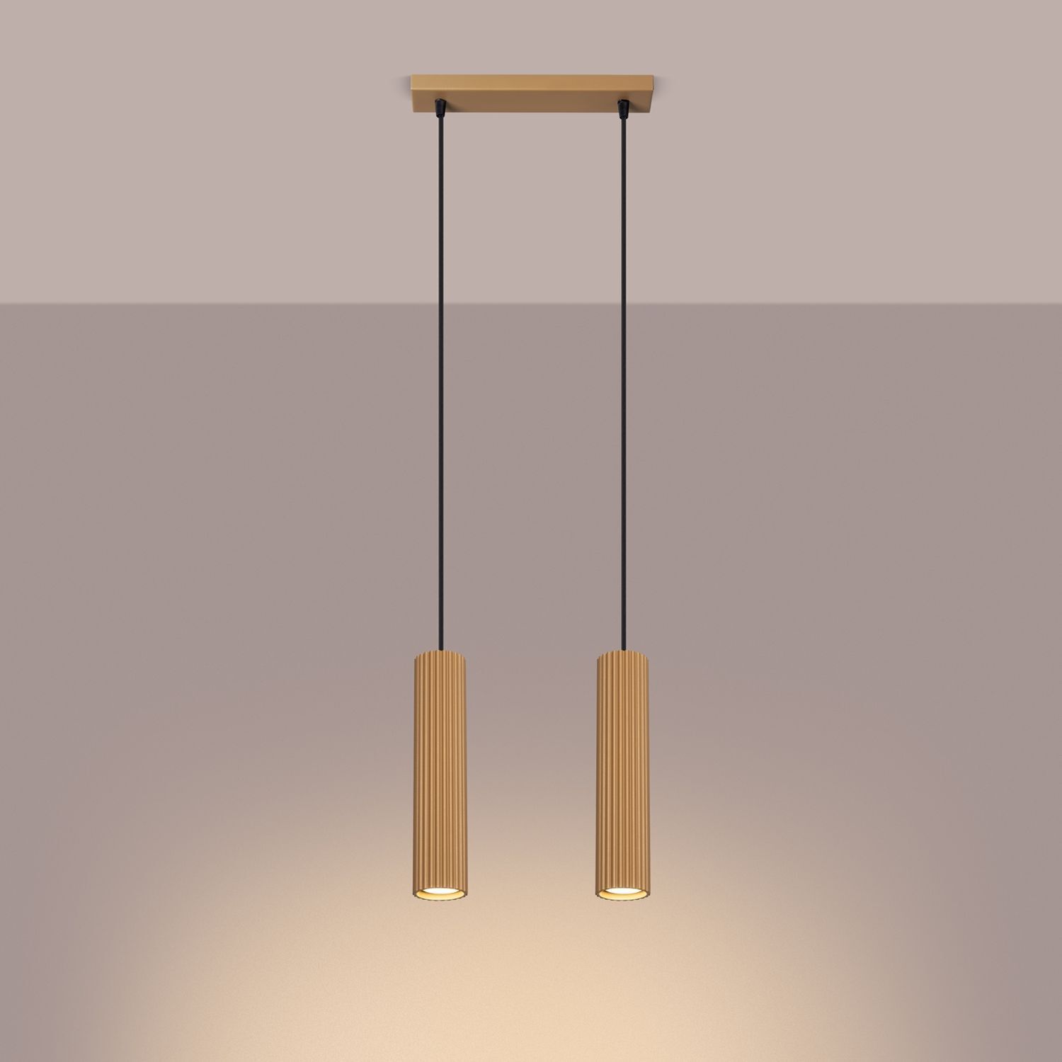 Suspension GU10 à 2 flammes en aluminium L : 30 cm en or