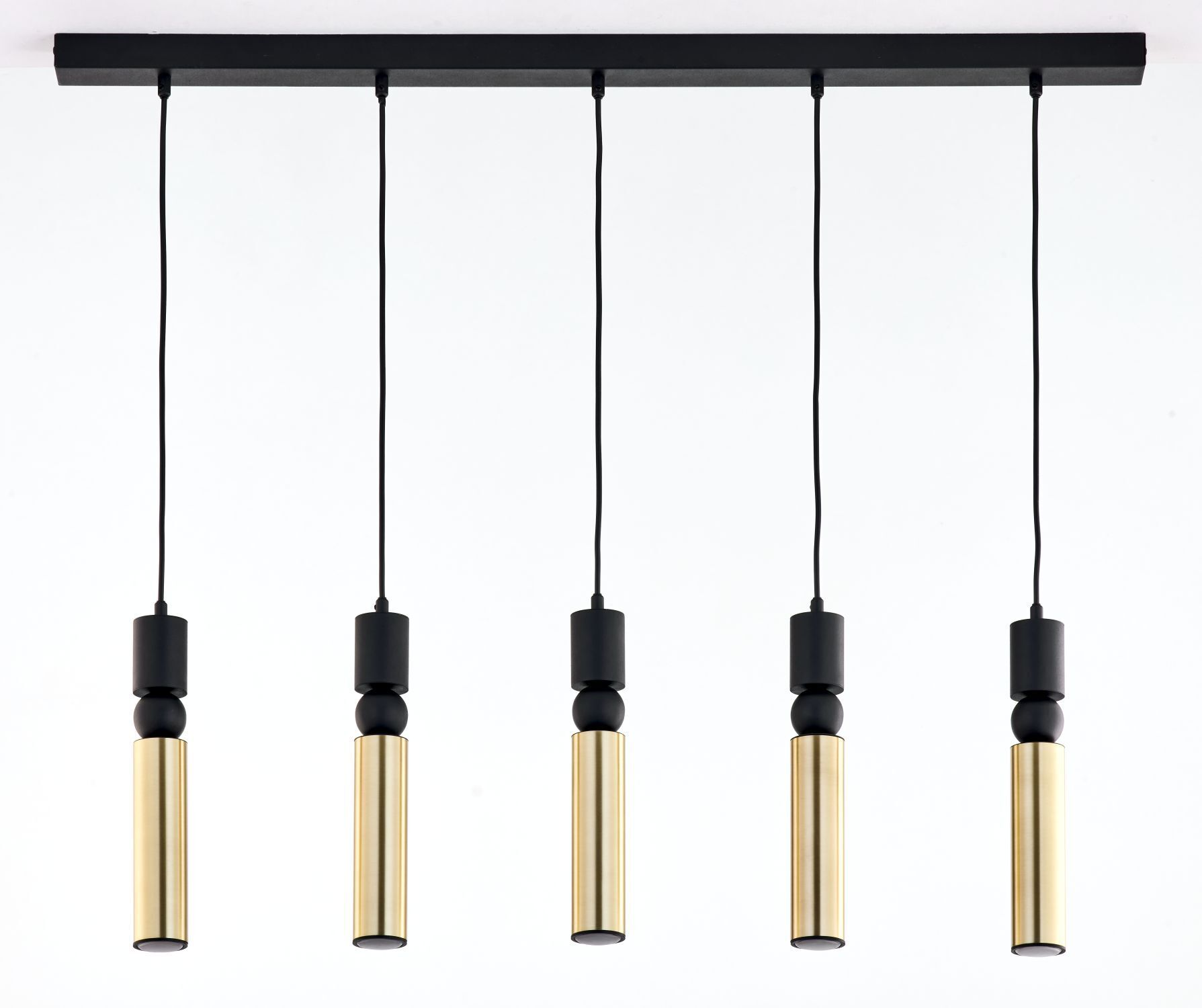 Longue lampe suspendue en noir et or métal GU10 4-flmg