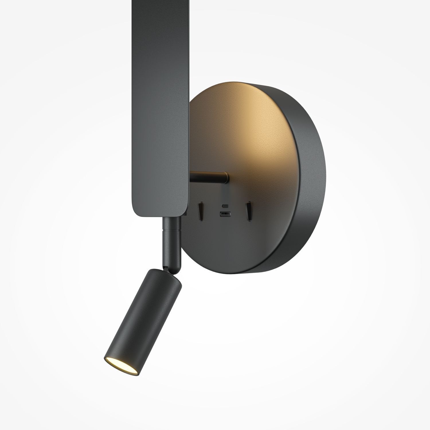 LED Wandlampe Schwarz H:51,6 cm 3000 K Schalter USB Wandlampe, Wandleuchte, Spotlight, Lampe, Metallgrau