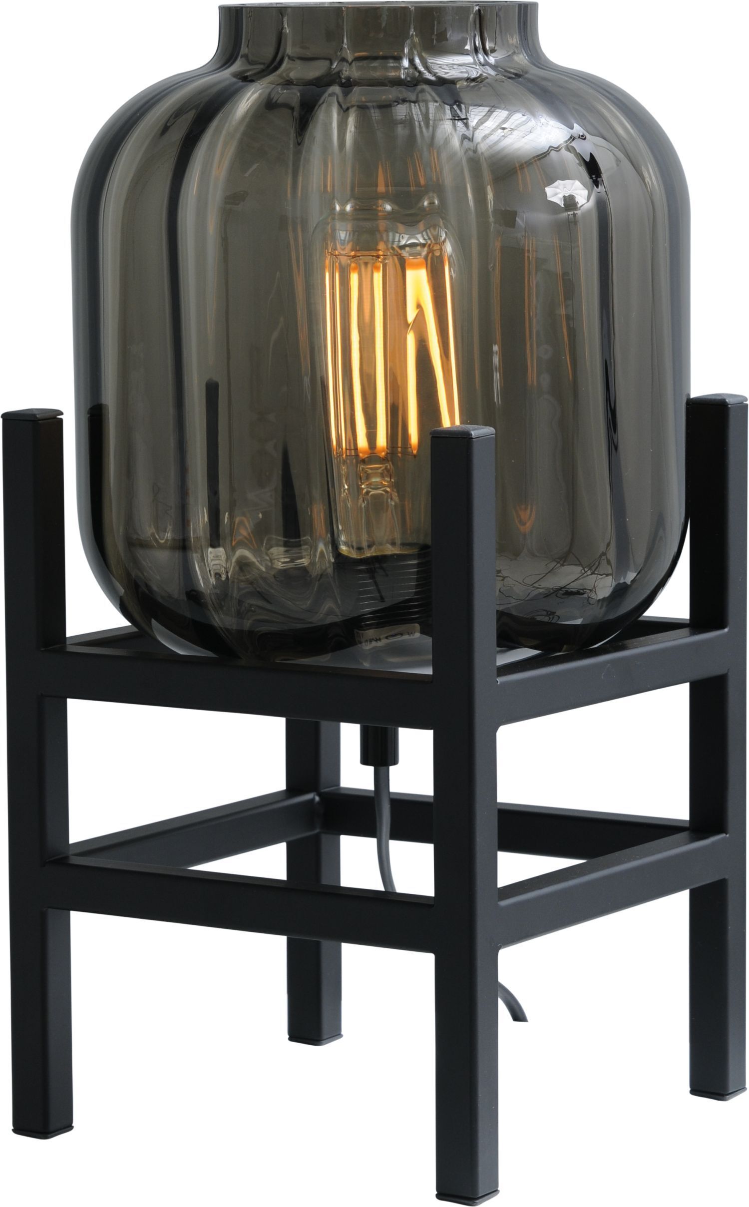 Lampe de table décorative verre métal noir 34 cm E27