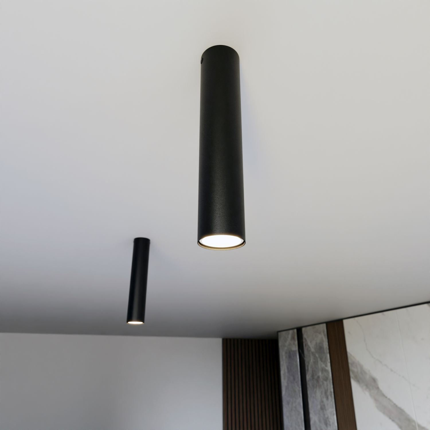 Plafonnier Noir Ø 6 cm H : 30 cm Métal GU10 Apparent