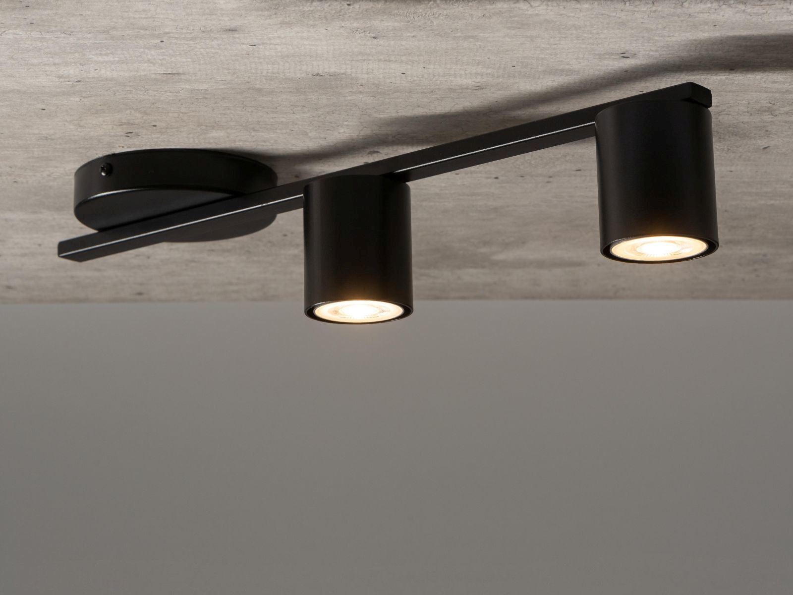 Plafonnier GU10 noir métal 46 cm long 2 flammes