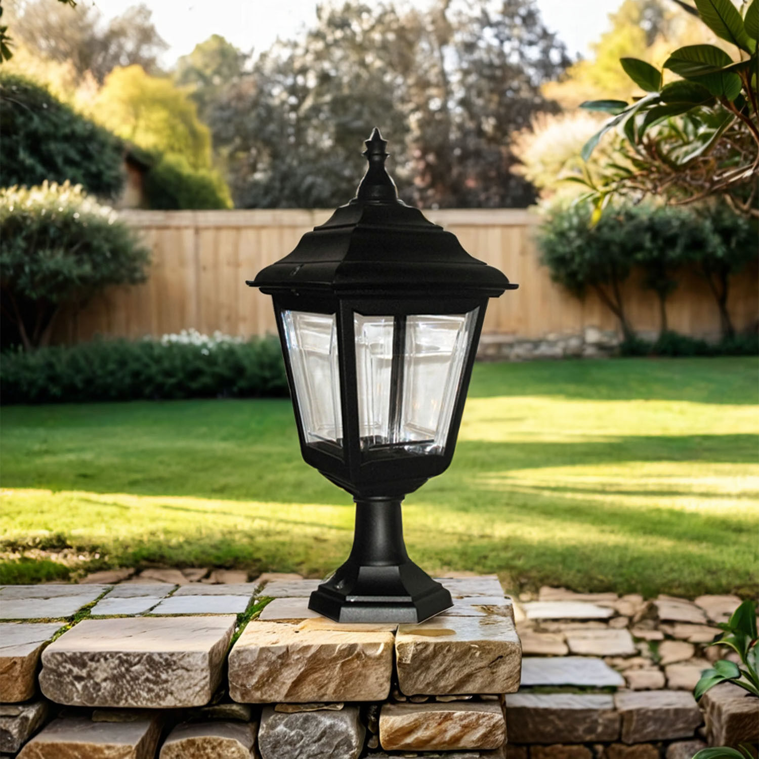 Luminaire de socle noir extérieur H:44cm Rustique Jardin Pfad, Gehweg, Lampe, Hinterhof, Steinplatte