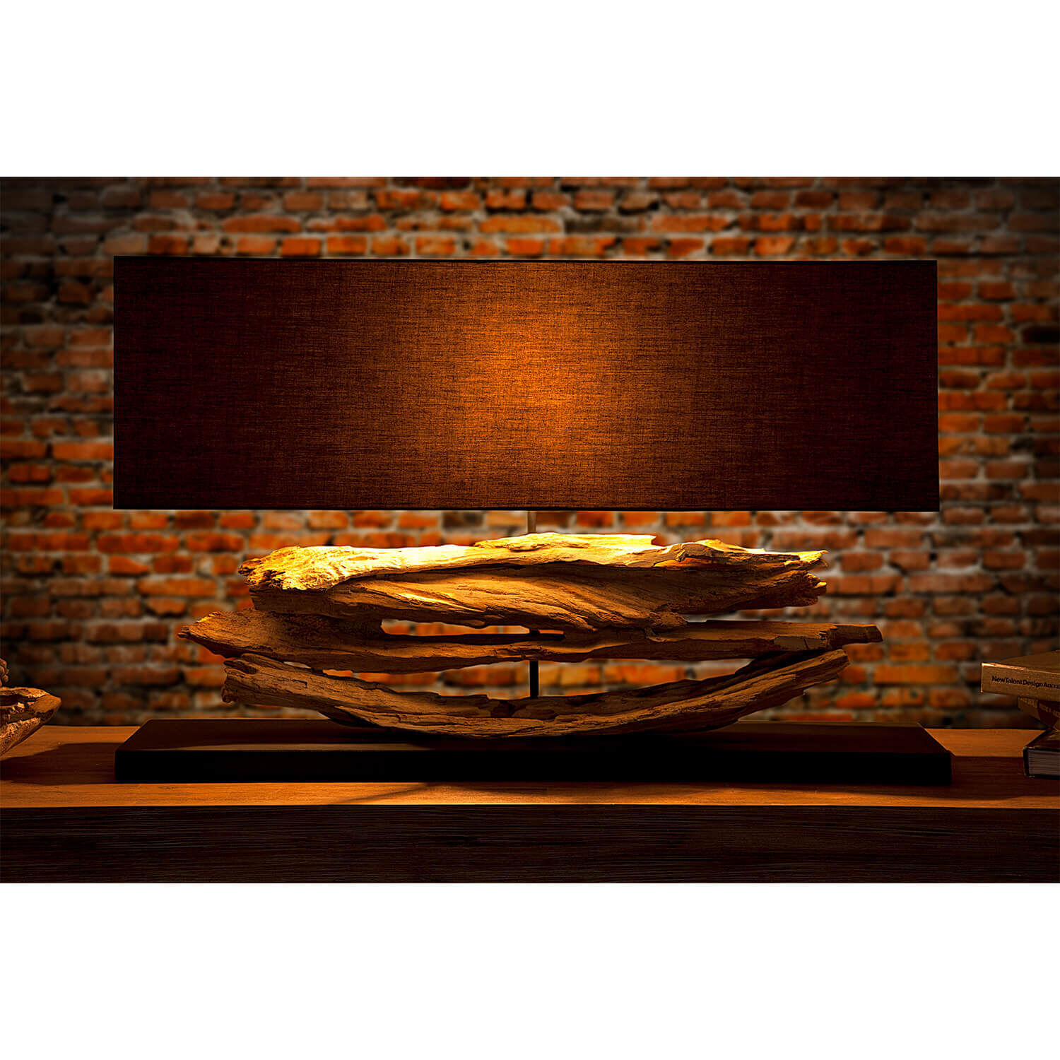 Lampe de table en bois flotté Moderne artistiquement personnalisée Drinnen, Innenarchitektur, Kamin, Mauer, Holz