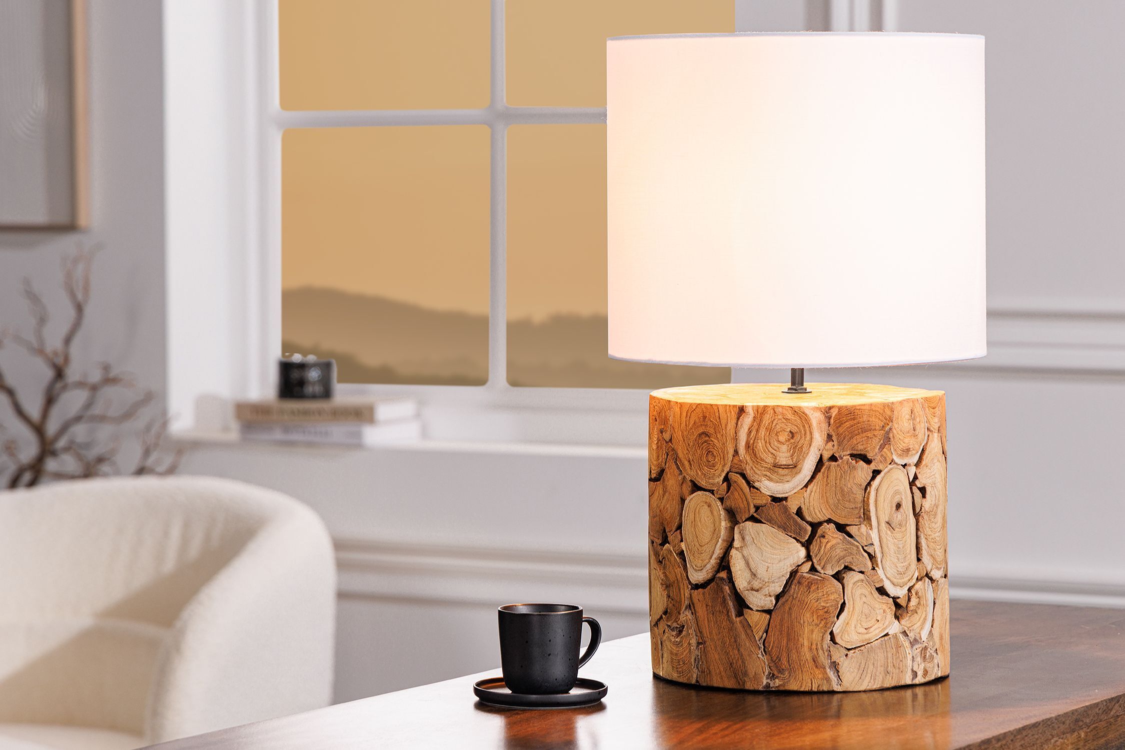 Lampe de chevet Blanc Nature Tissu Bois 45 cm confortable