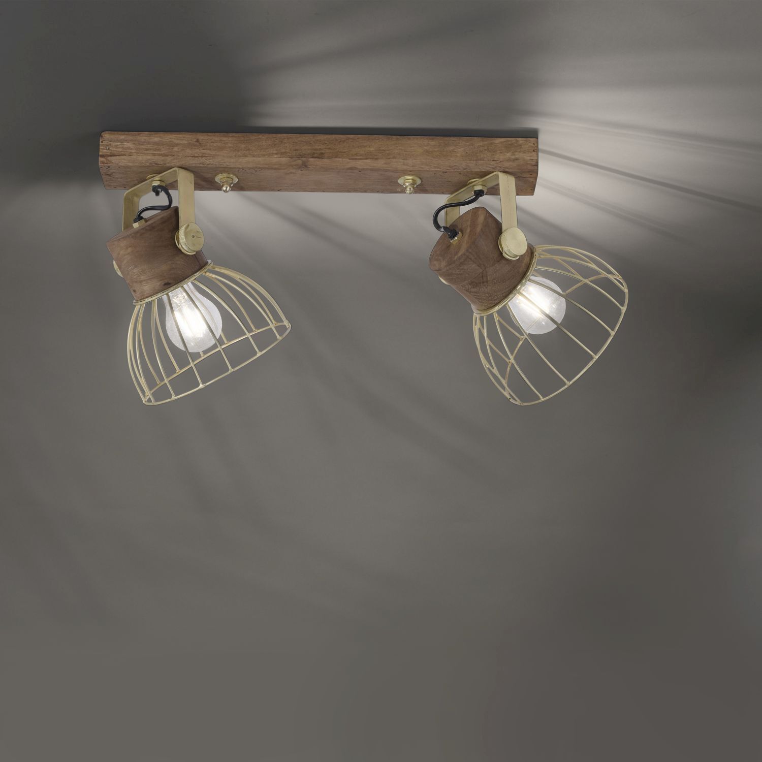 Spot mobile de plafond bois métal 64 cm E27 Vintage