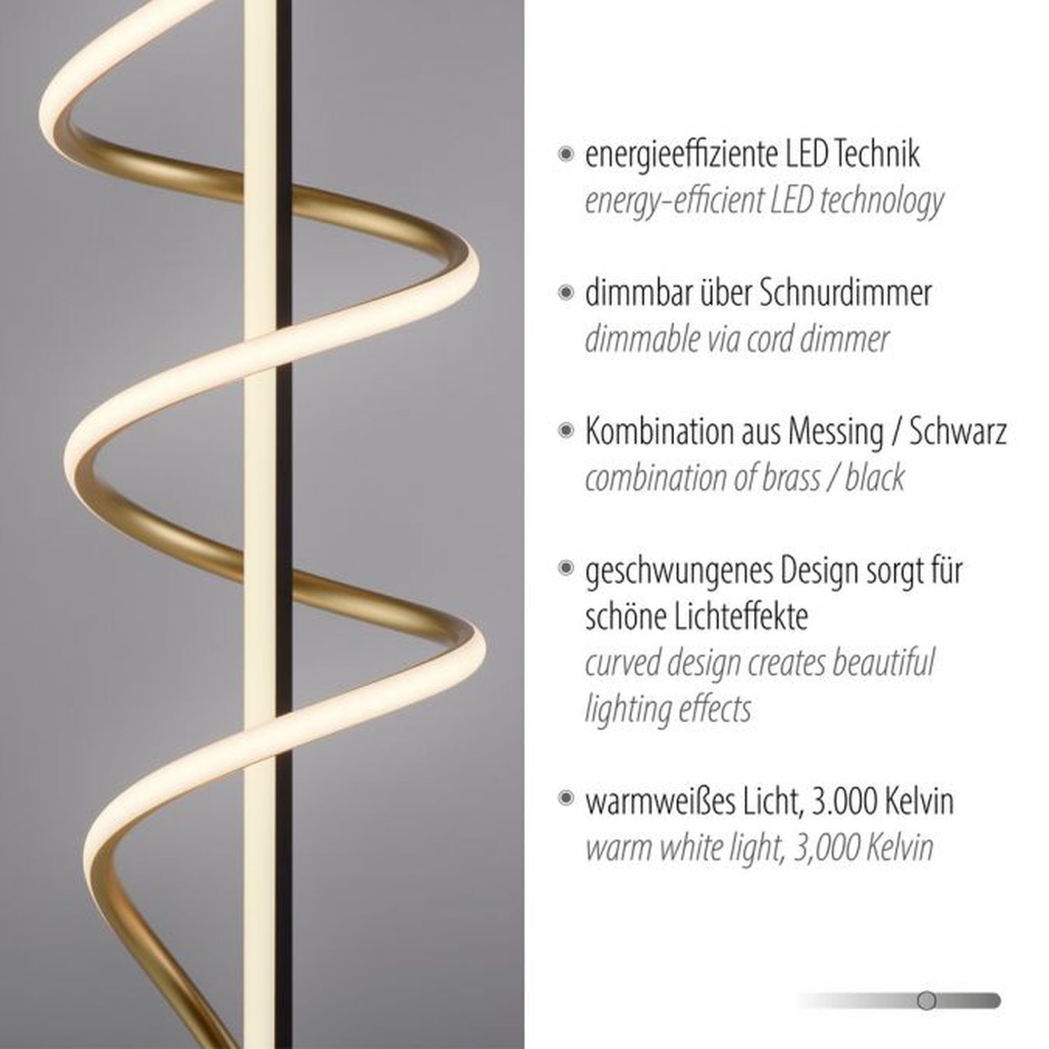 Lampadaire LED à intensité variable 144 cm 3000 lm noir laiton