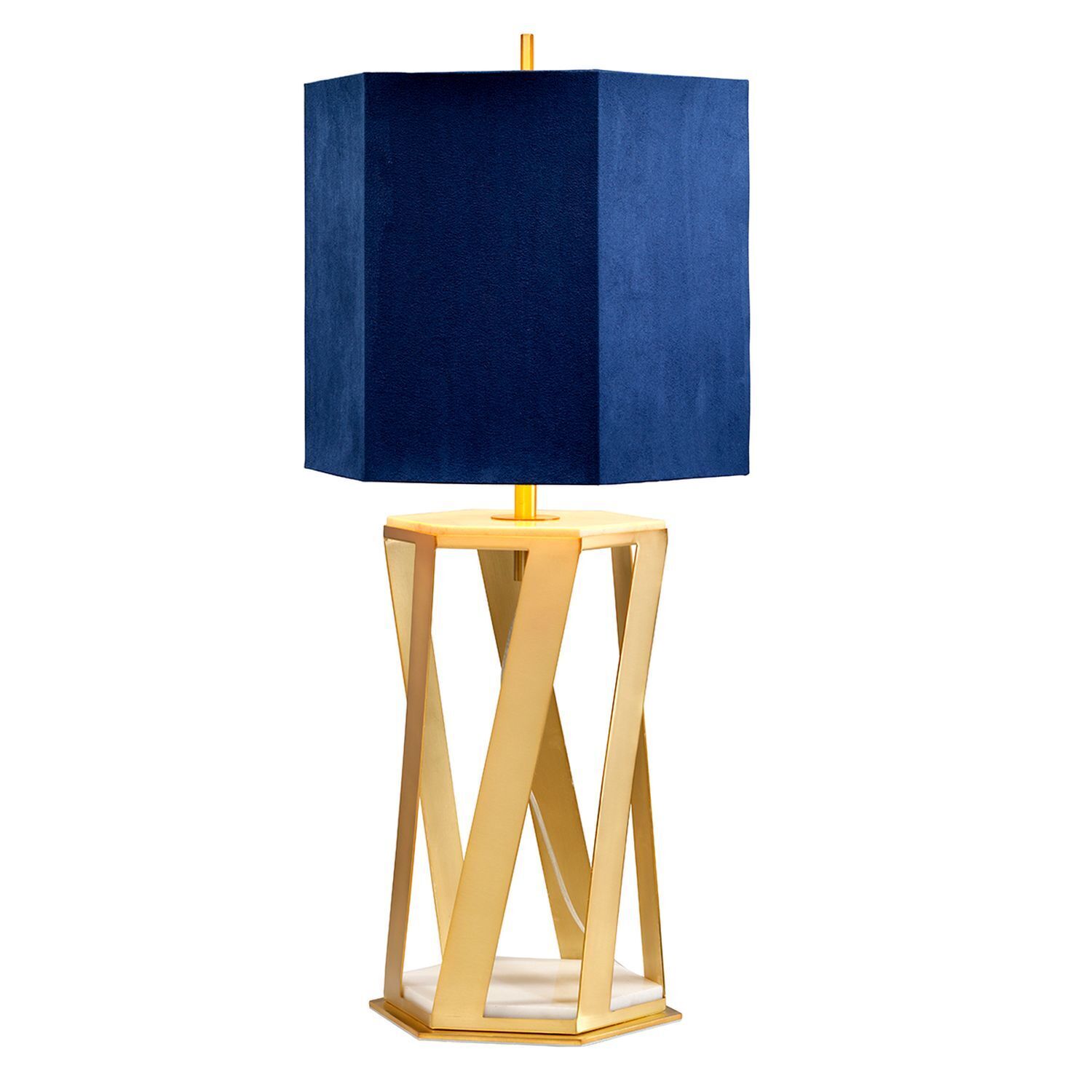 Lampe de table design or bleu marbre pied 87cm de haut