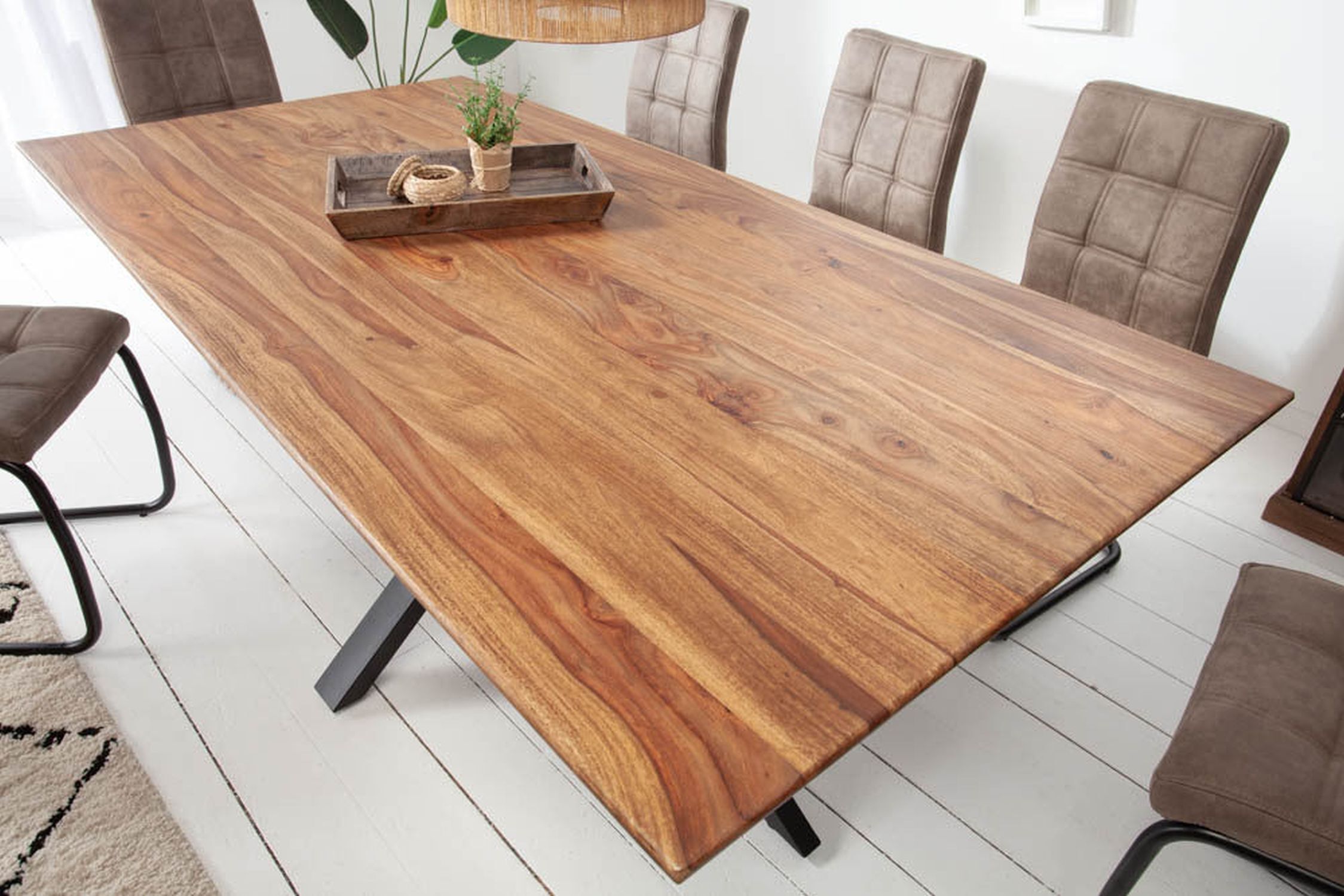 Table de salle à manger bois de sheesham métal 180 x 90 cm X-pieds Moebel, Tabelle, Tischplatte, Holz, Hartholz