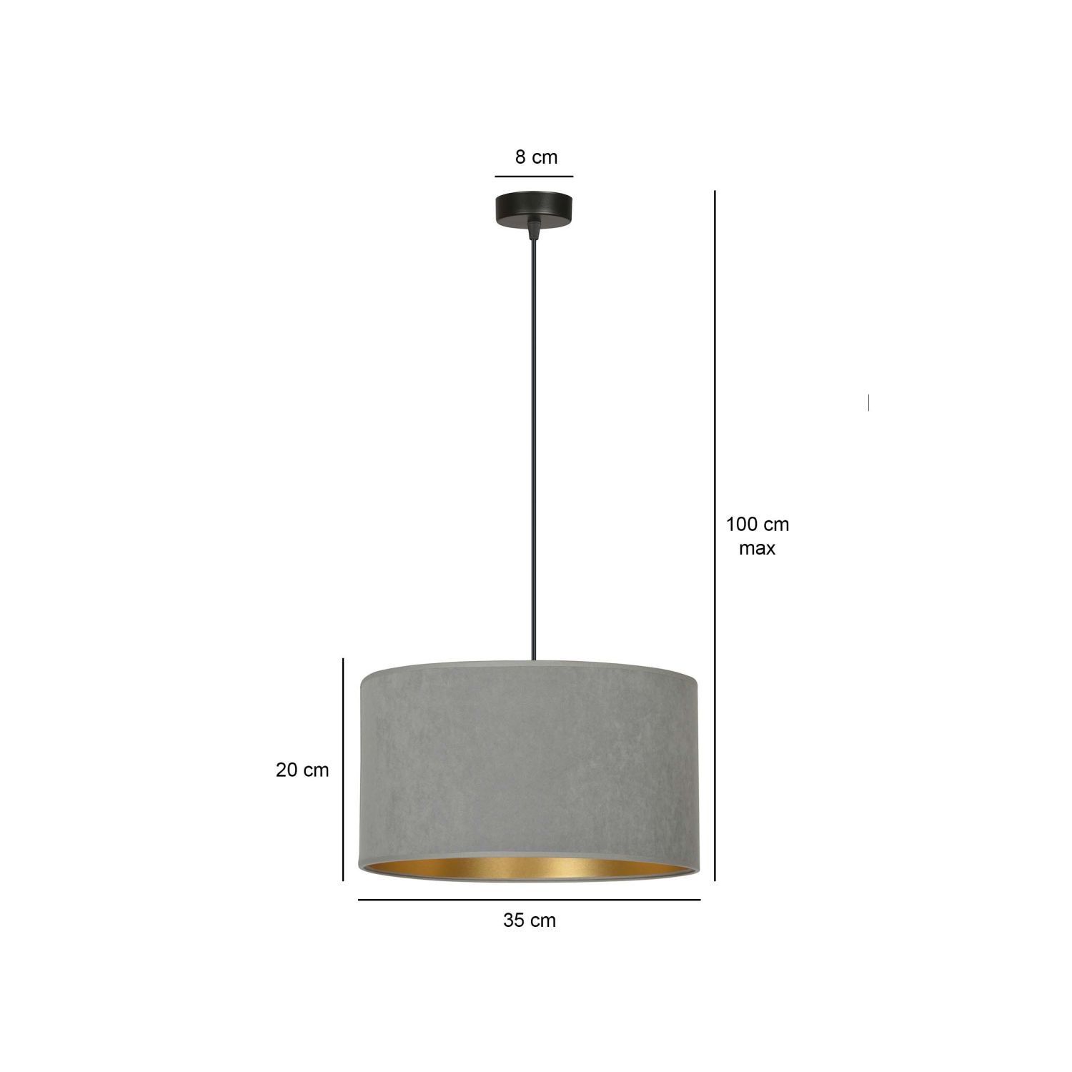 Lampe à suspendre tissu Ø 35 cm rond Moderne Noir Gris Or E27
