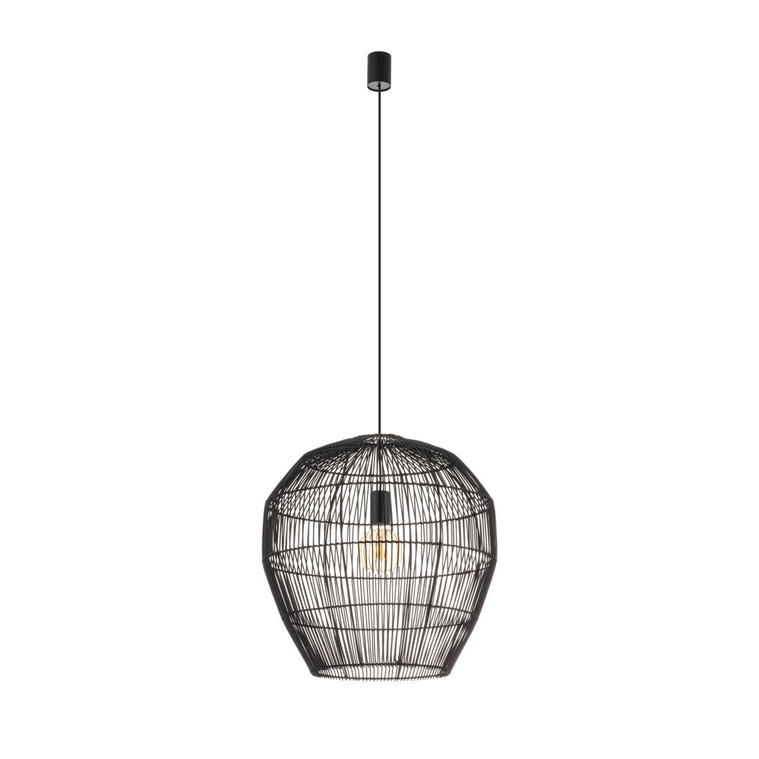 Lampe à suspendre noire E27 bambou confortable Ø50 cm rond