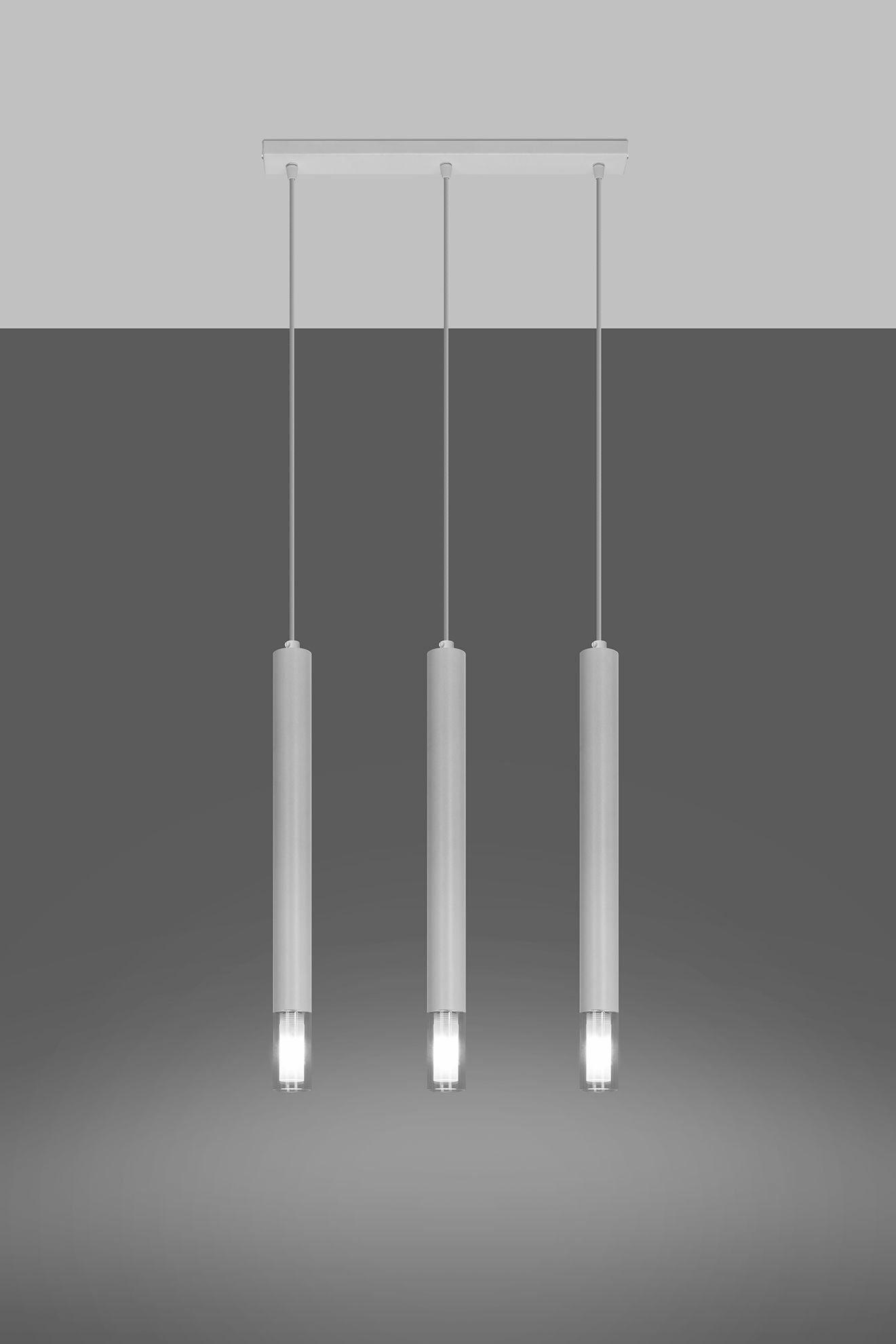 Suspension 3 flammes métal verre blanc L : 45 cm