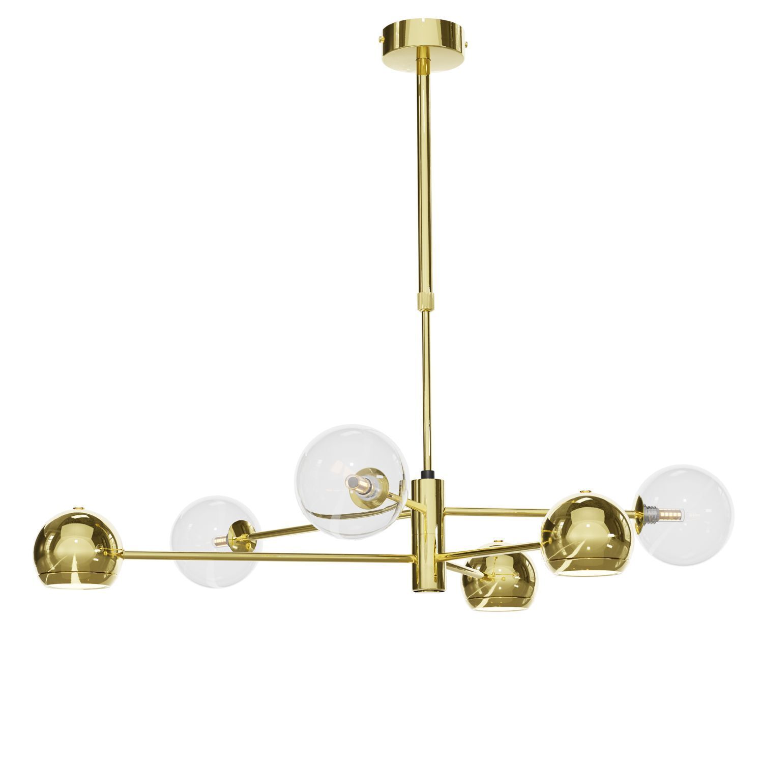 Plafonnier moderne métal verre or 6-flmg L:94 cm