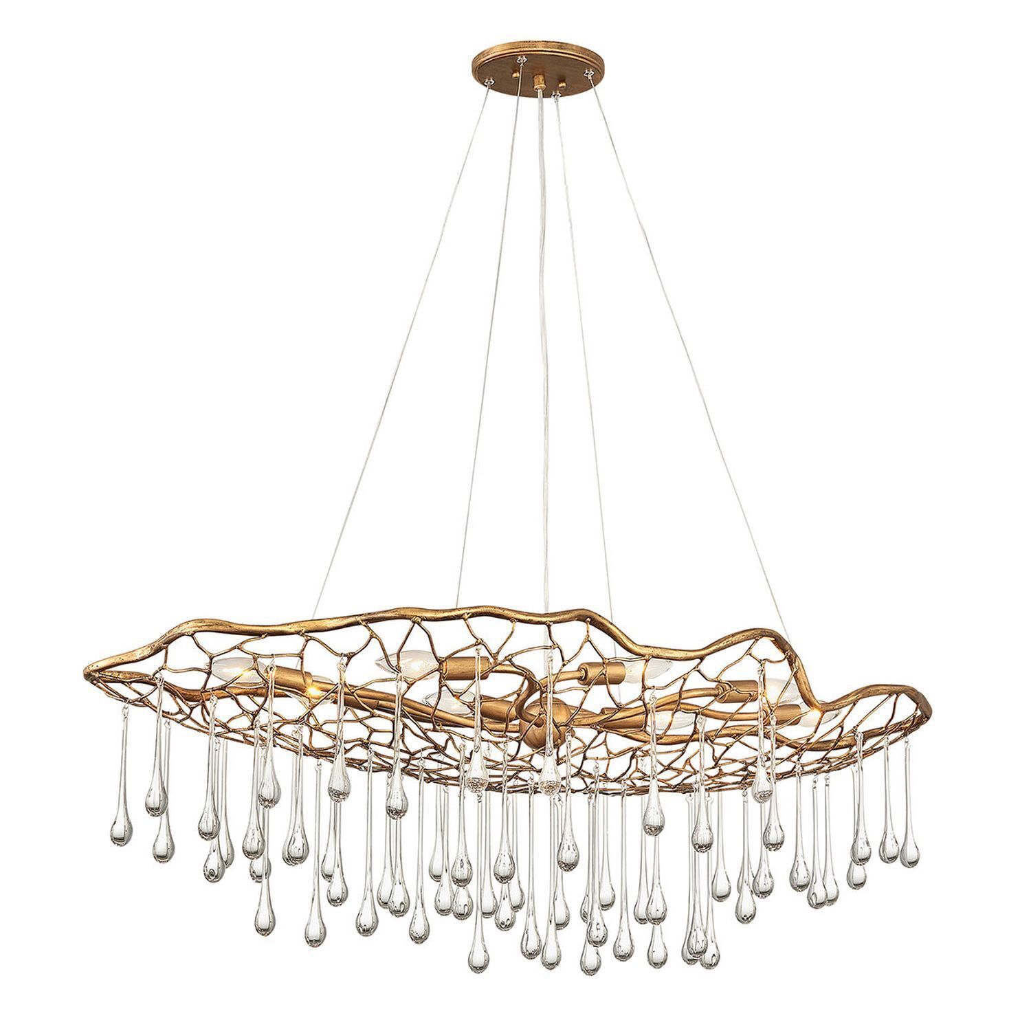 Lampe à suspendre cristal métal 106,7 cm de long en or 8x E14