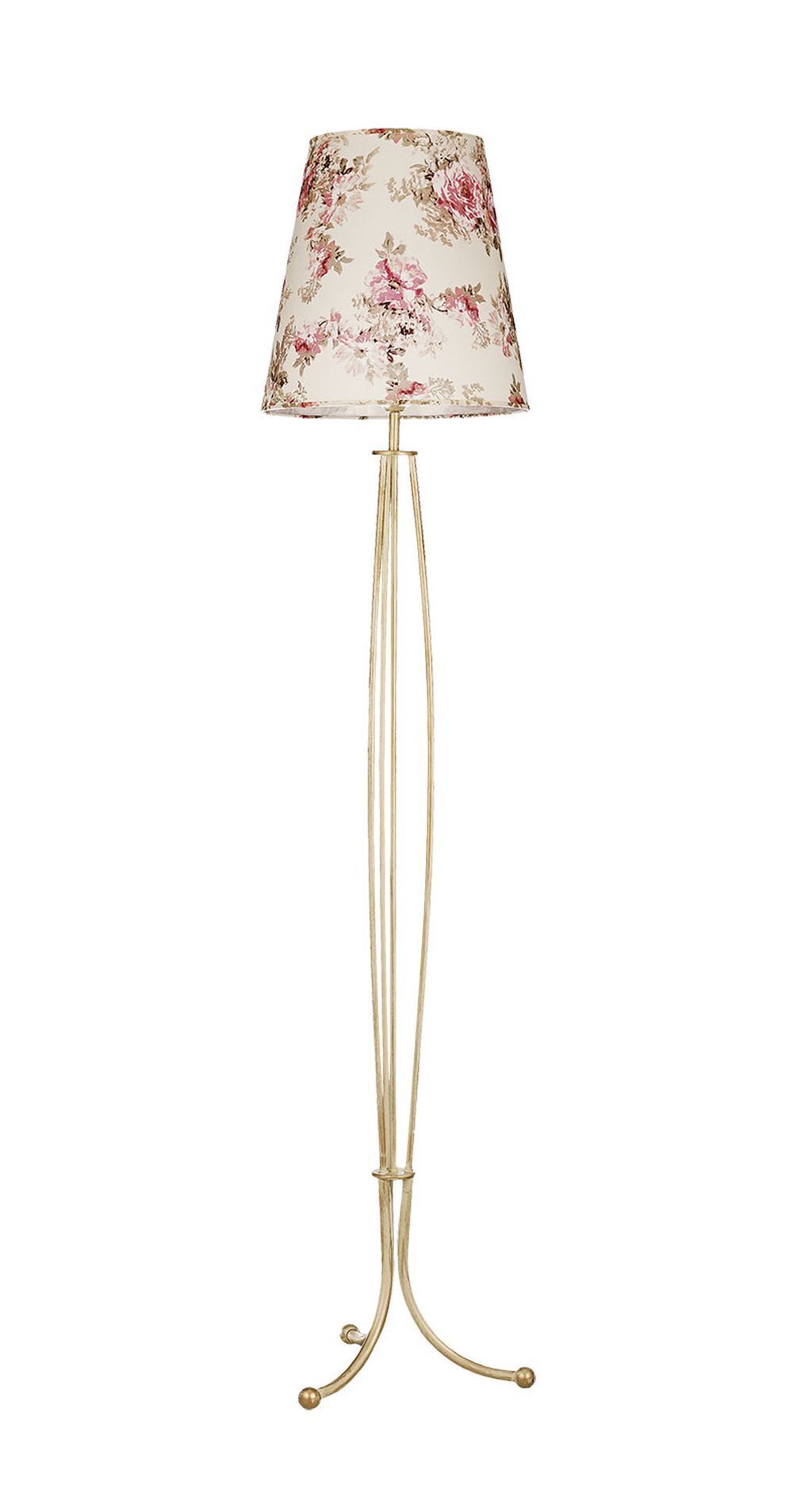 Lampadaire CRINE Fleurs 165cm Shabby Or Blanc