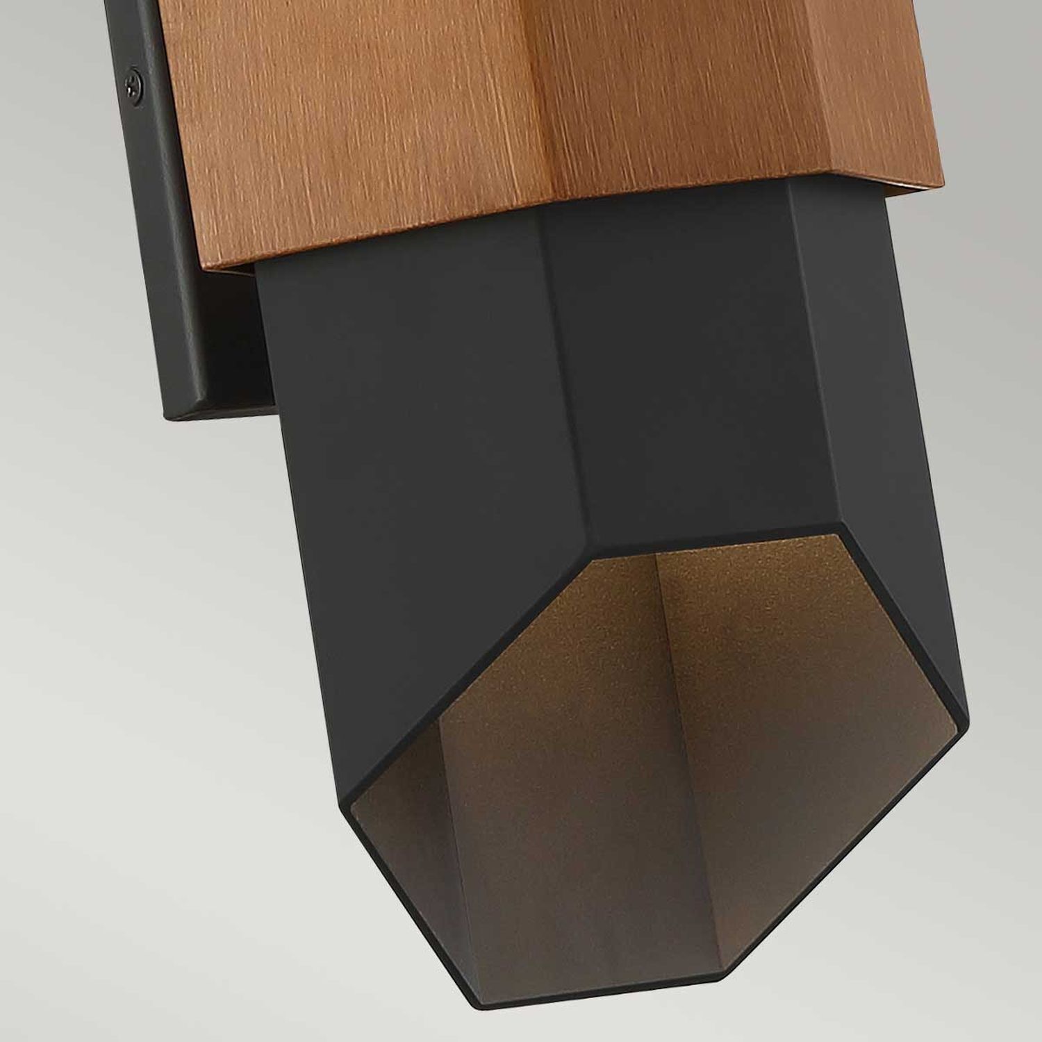 Up Down Wandleuchte außen H: 38,6 cm IP44 Schwarz Holzoptik wooden, wood veneer, metal frame, black finish, angular shape