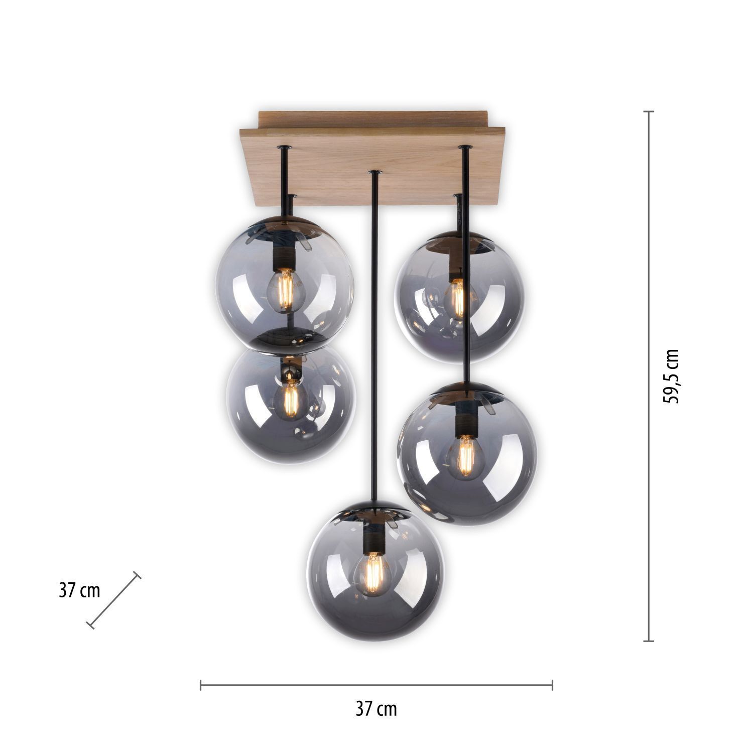 Lampe de plafonnier stylée verre bois E14 L:37 cm faible éblouissement
