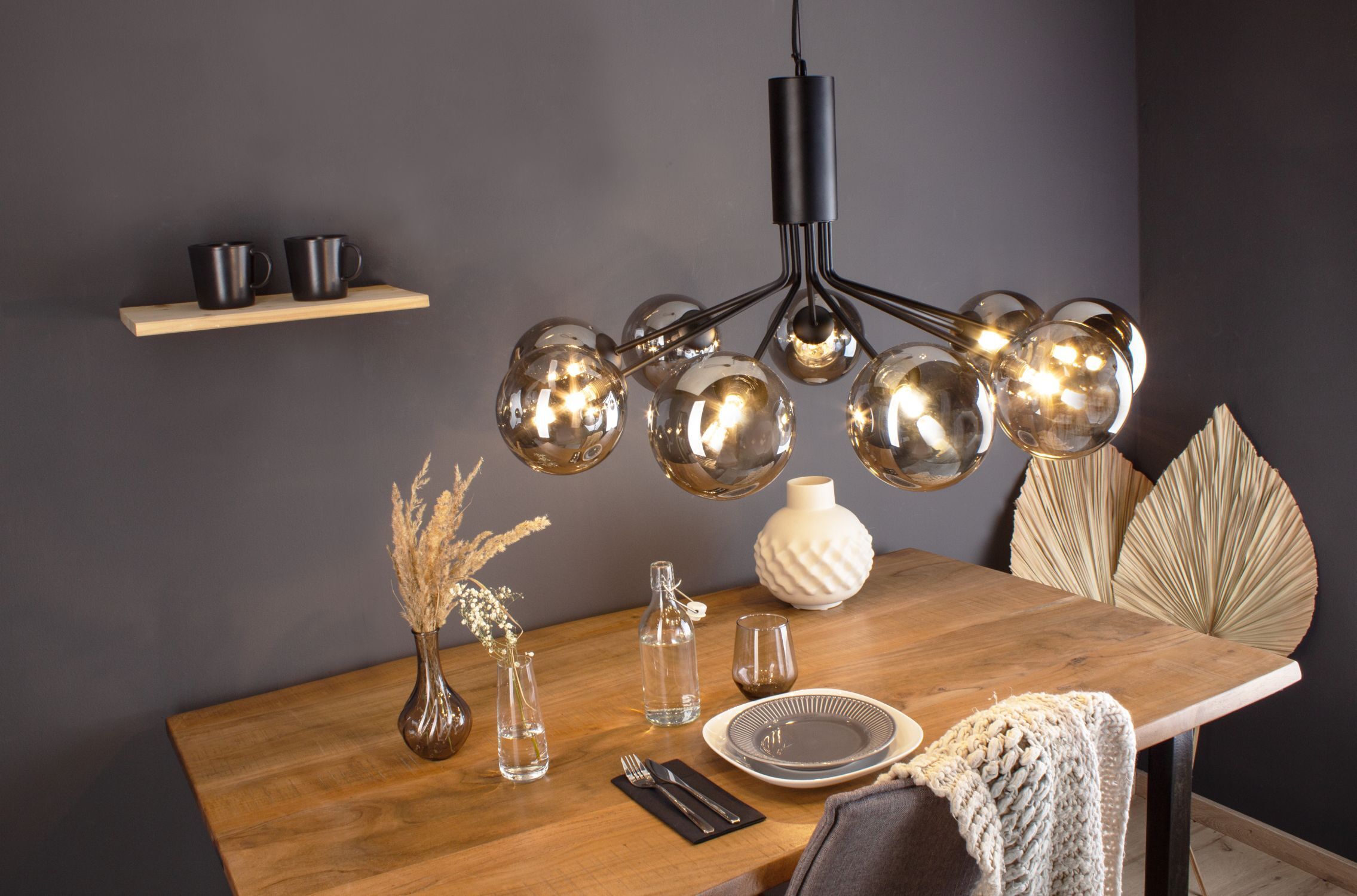 Lampe à suspendre métal verre noir gris fumé G9 L:83,4 cm