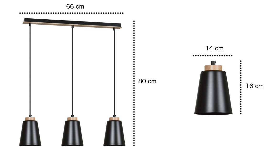 Métal Lampe à suspendre Noir Métal Bois Table à manger