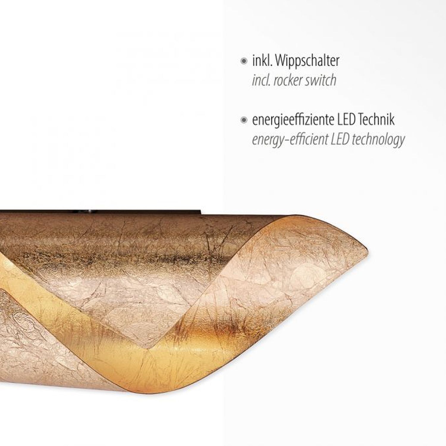 Applique murale LED de style Interrupteur 3000 K en feuille d'or