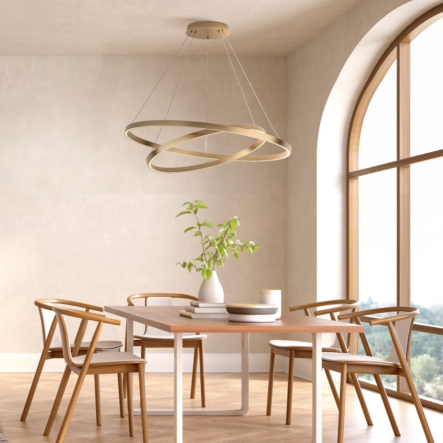 Lustre aluminium LED Ø 80 cm H : max. 120 cm rond Speisesaal, Esstisch, Mobiliar, Tabelle, Stuhl