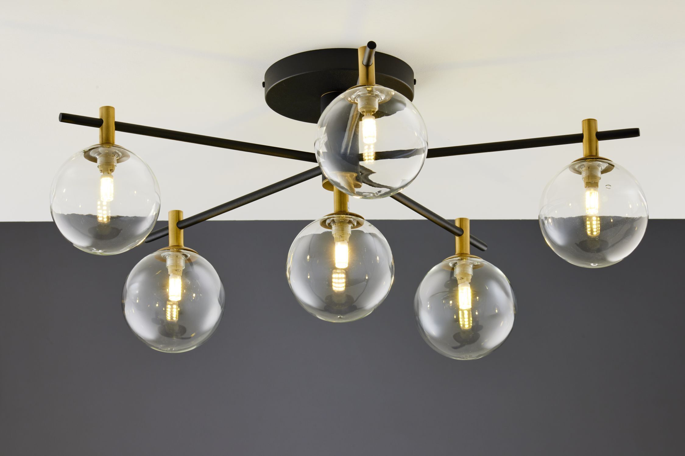Plafonnier métal verre G9 L:76 cm en noir or Leuchter, Lampe, Leuchte