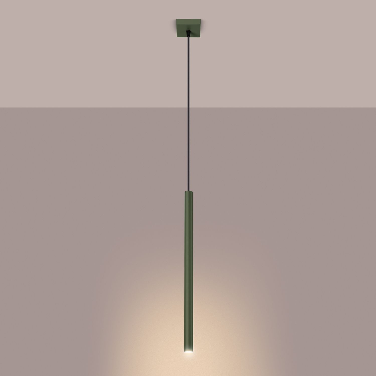 pendant light, grün, lange Stange, Hängeleuchte, minimal