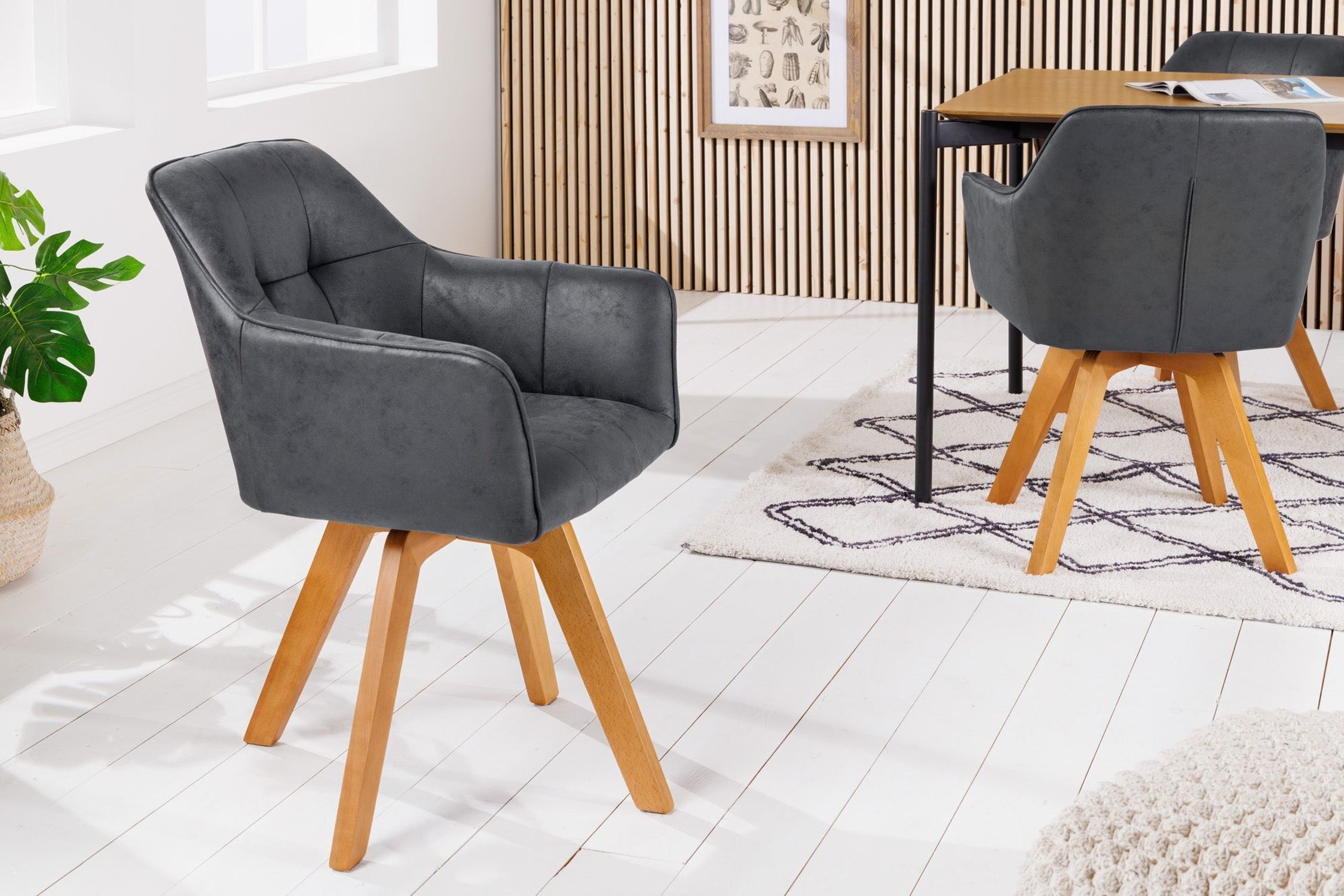 Chaise pivotante sans roulettes Gris Naturel Velours Bois avec accoudoirs Moebel, Stuhl, Drinnen, Innenarchitektur, Fußboden