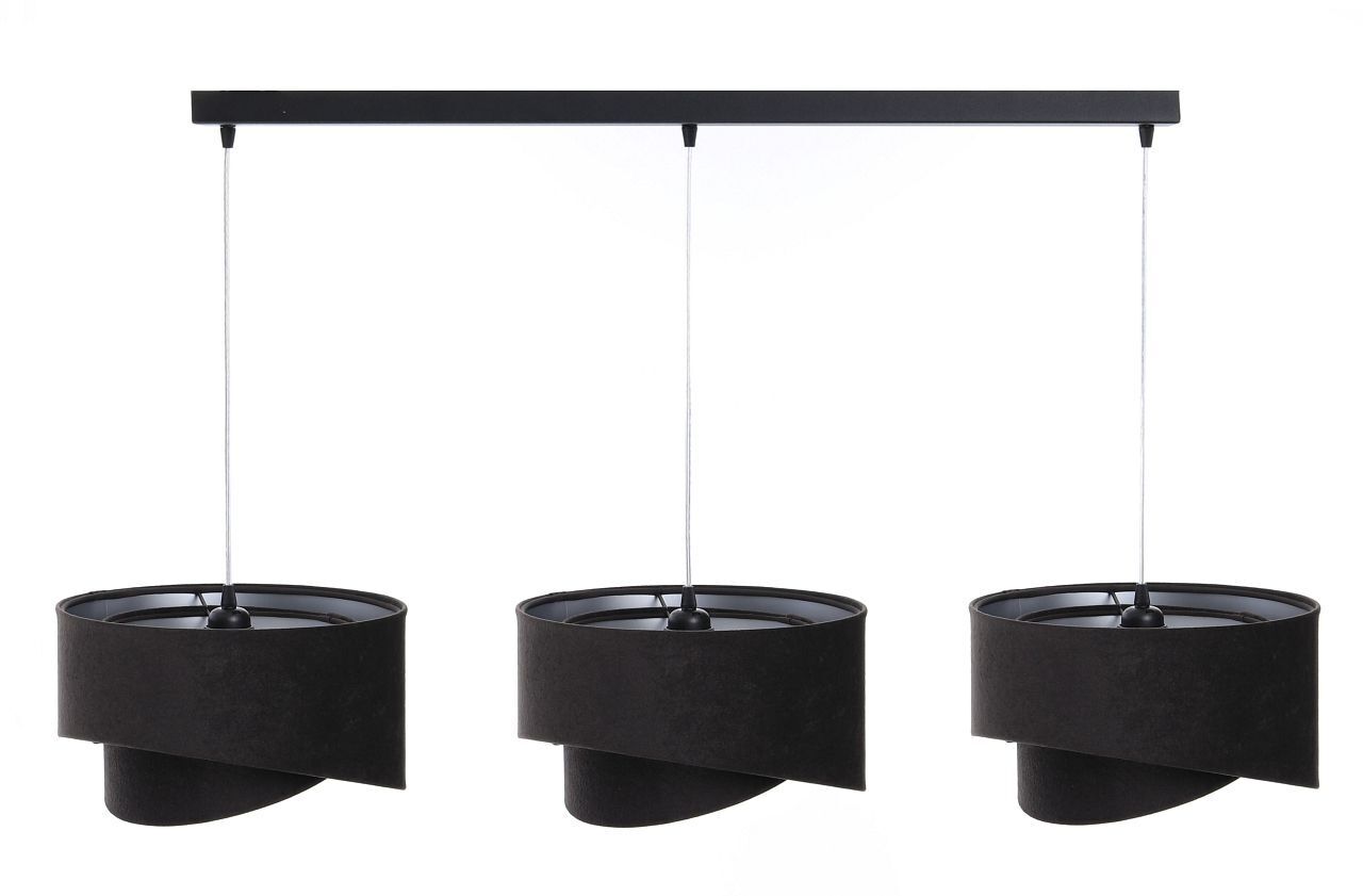 Suspension tissu 3 flammes E27 noir argent réglable