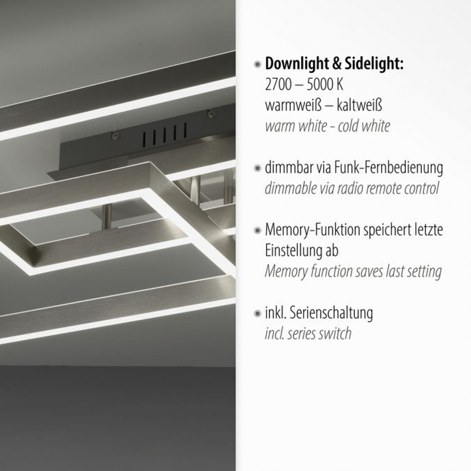 LED Deckenlampe Silber Fernbedienung 82 cm 45 W dimmbar Deckenleuchte